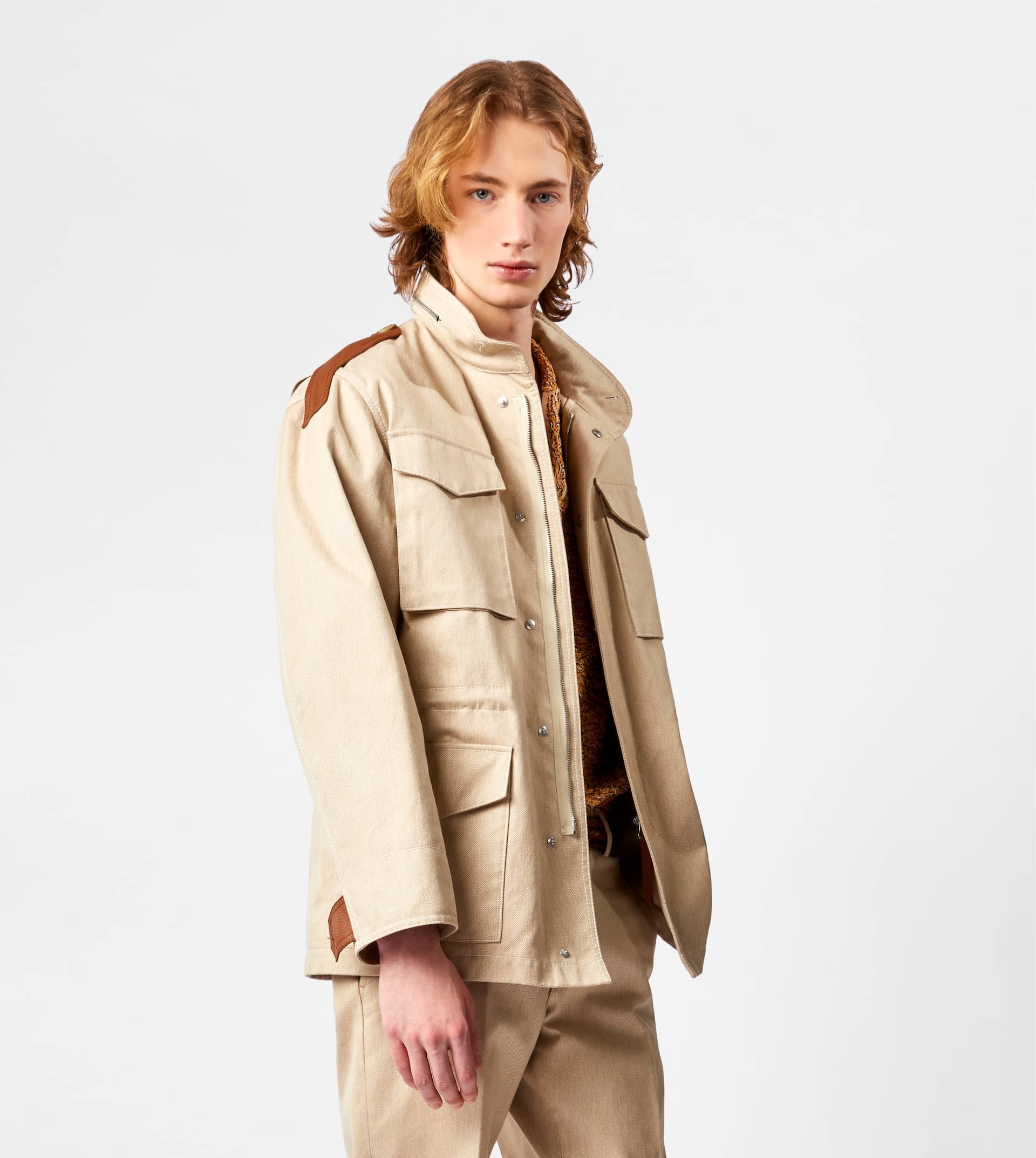 FIELD JACKET WITH LEATHER INSERTS - BEIGE - 6