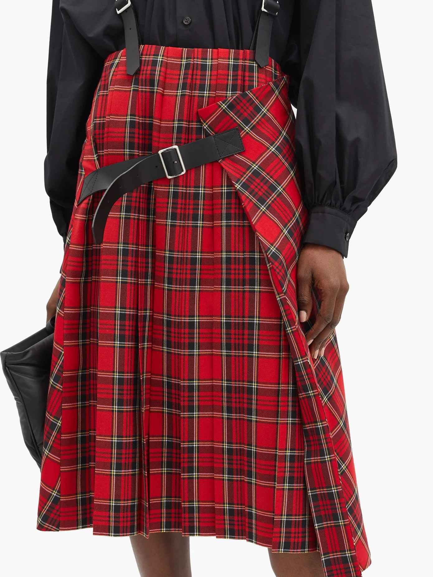 Crossover-braces pleated tartan wool-blend skirt - 3