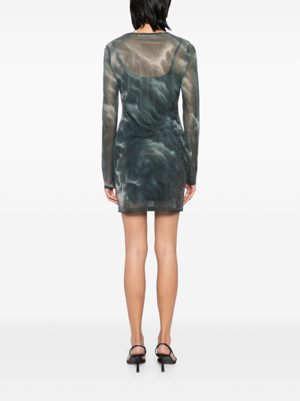 crystal-hotfix cloud-print mini dress - 4