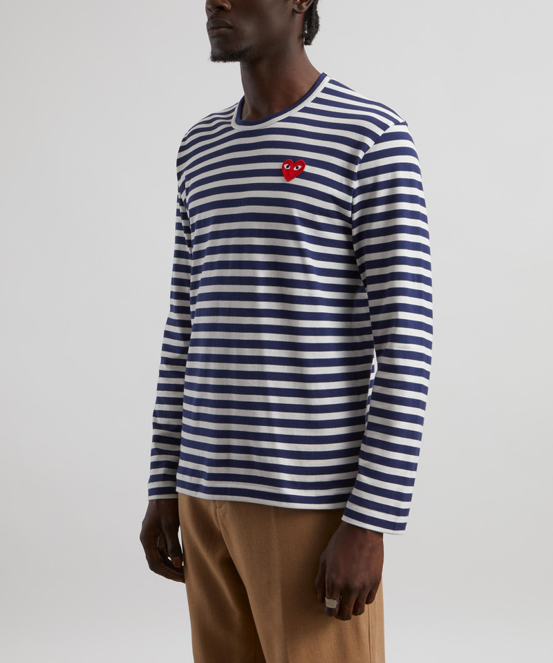 Comme des Garçons PLAY Blue Striped Red Heart T-Shirt outlook