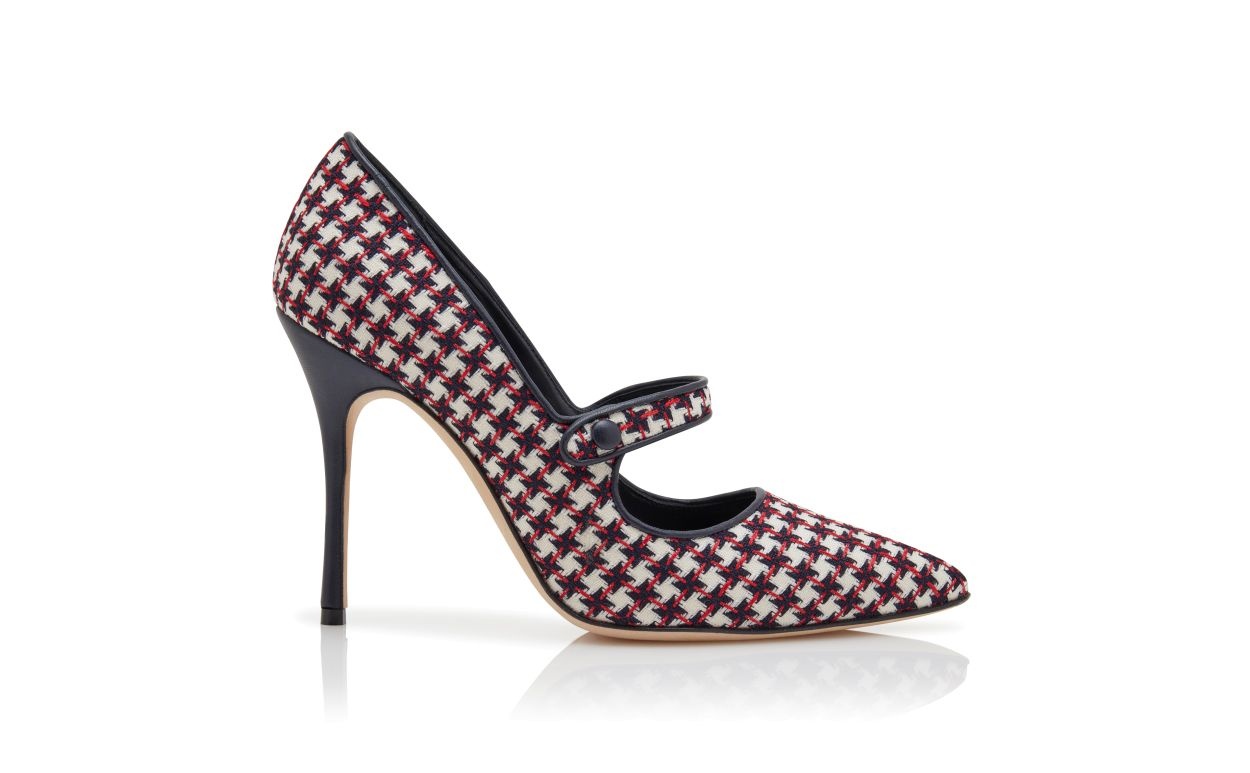 Black Wool Dogtooth Mary Jane Pumps - 1