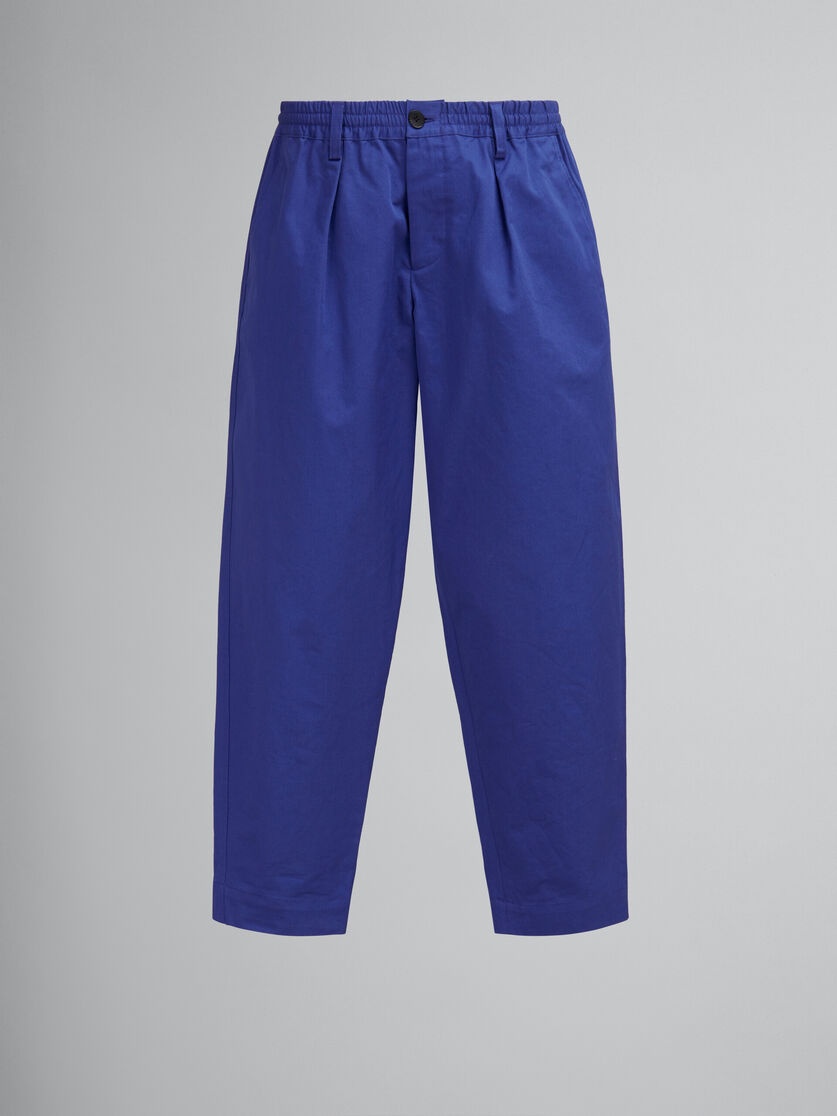 BLUE ORGANIC GABARDINE TROUSERS WITH DRAWSTRING WAIST - 1