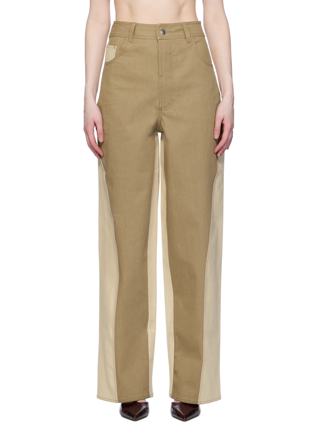 Khaki & Beige Reverse Jeans - 1