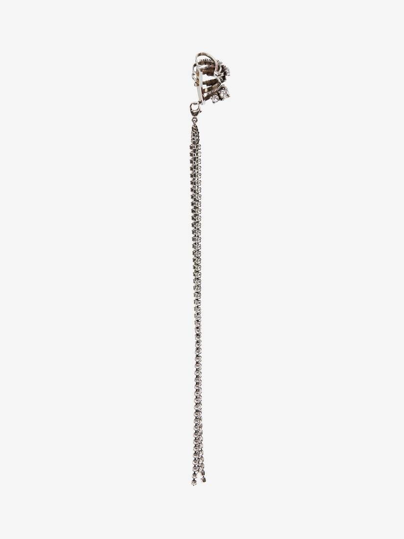 Jewelled Chain Ear Cuff in Antique Silver - 3