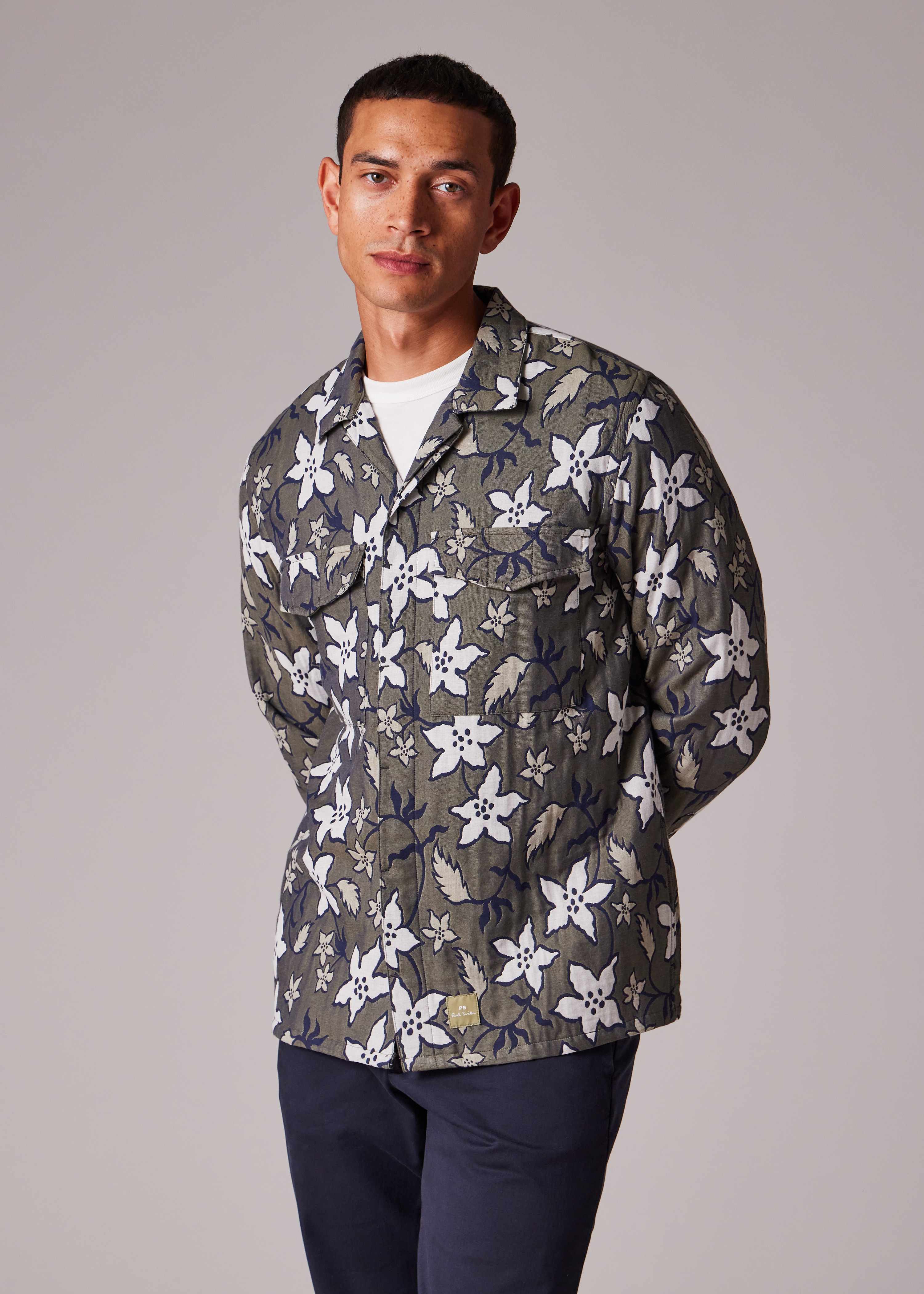 Khaki Floral Double-Face Cotton Shirt - 6