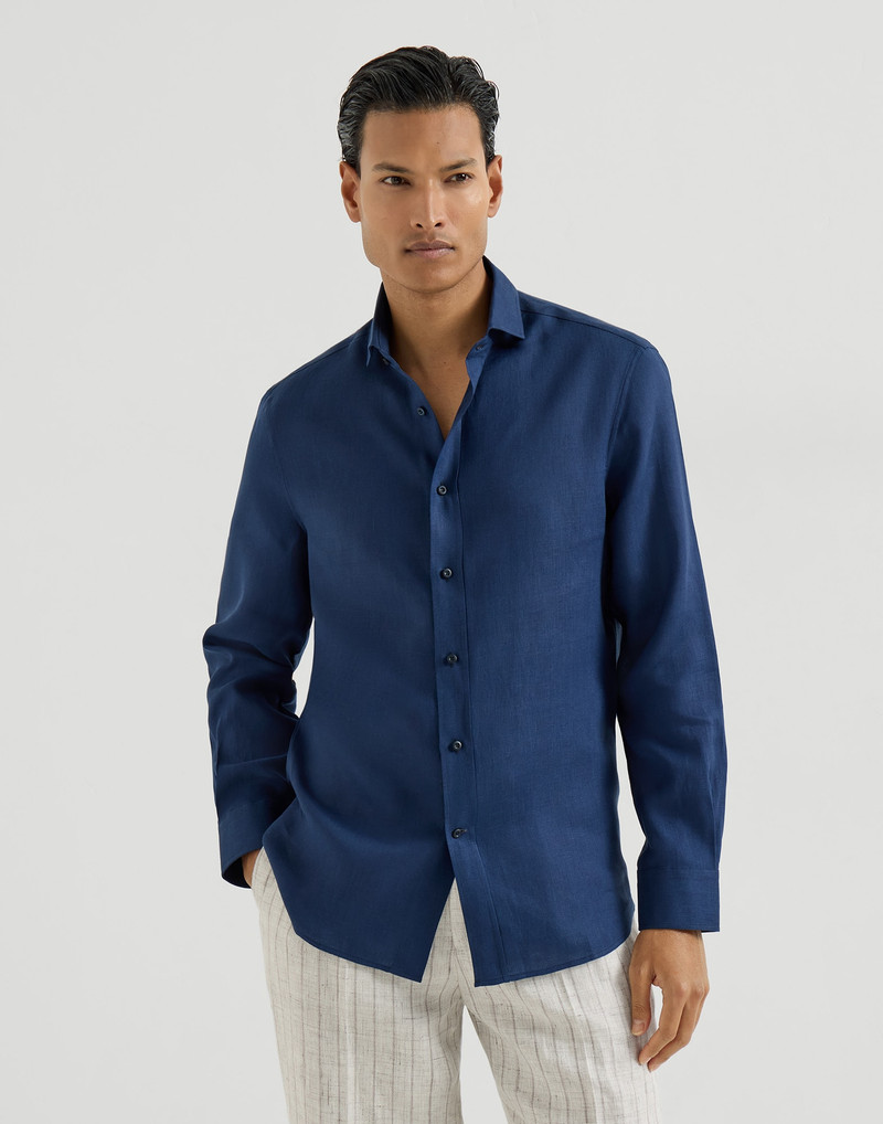 Linen easy fit shirt with spread collar 4
