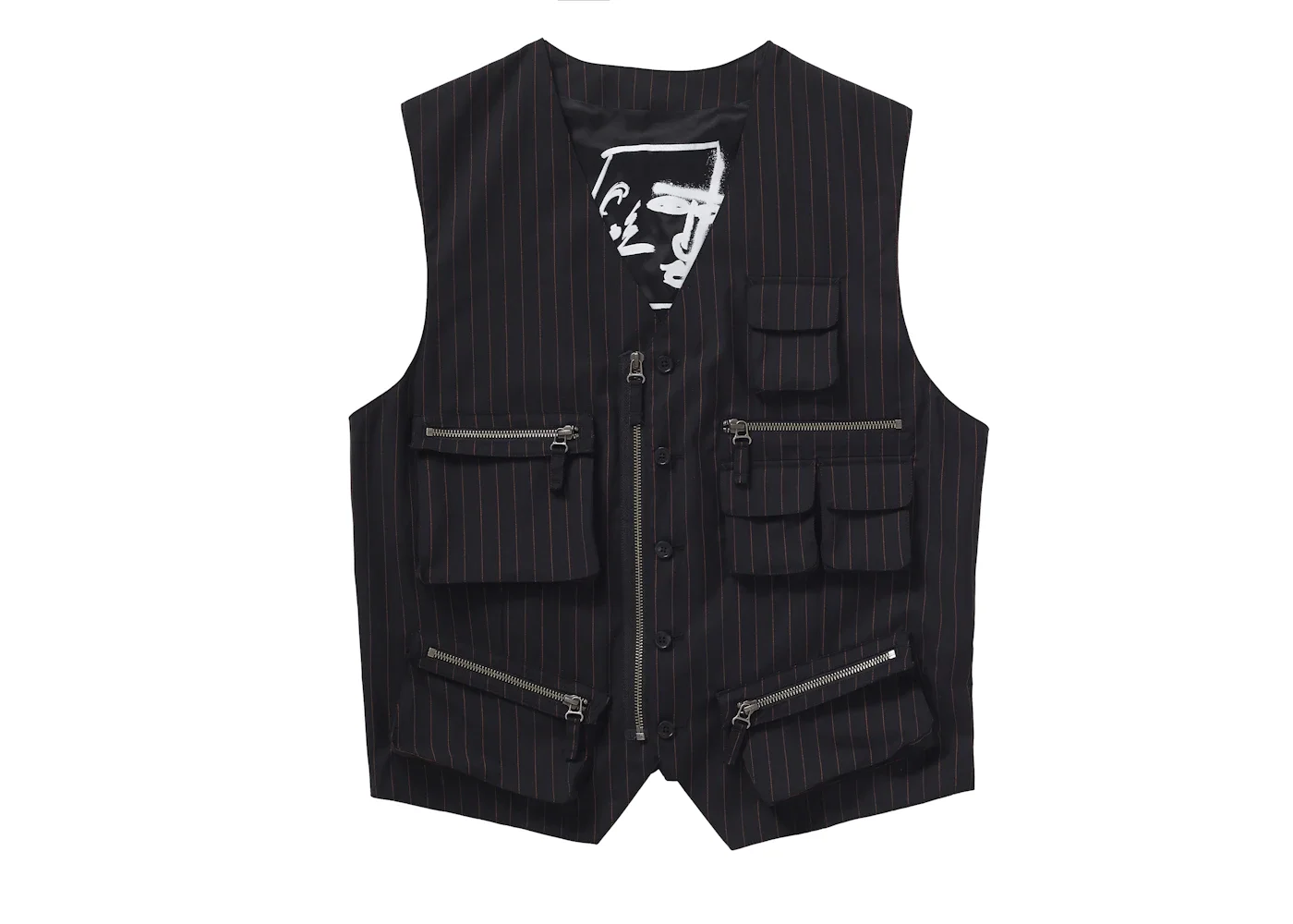 Supreme Jean Paul Gaultier Pinstripe Cargo Suit Vest Black - 1