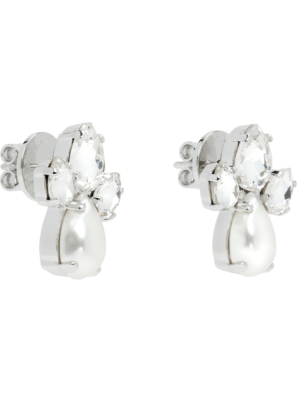 Silver Victorian Faux-Pearl & Crystal Floret Stud Earrings - 2