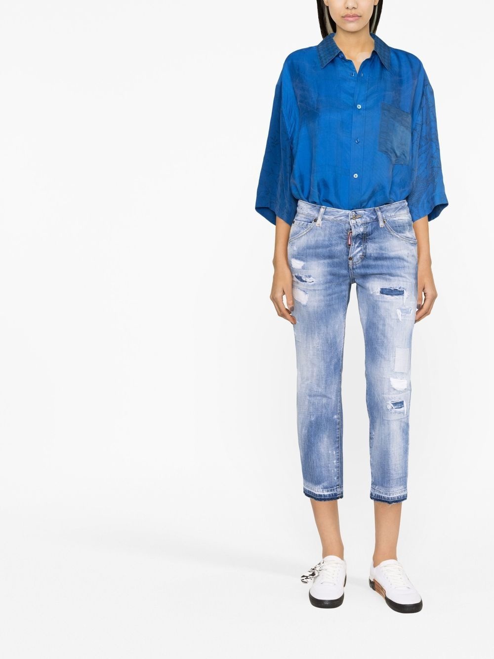 distressed cropped jeans - 2