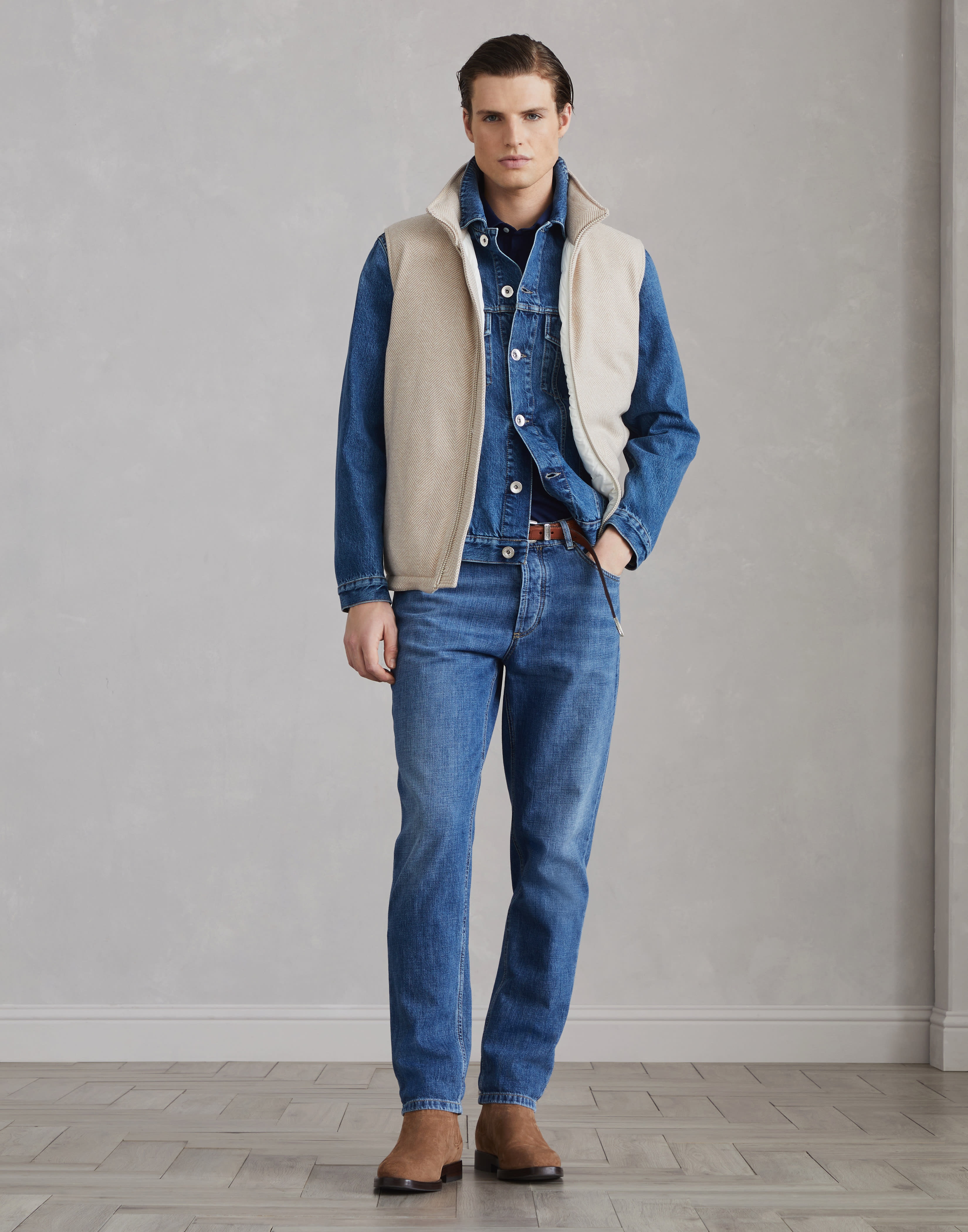Brushed wool and cashmere chevron down vest - 5