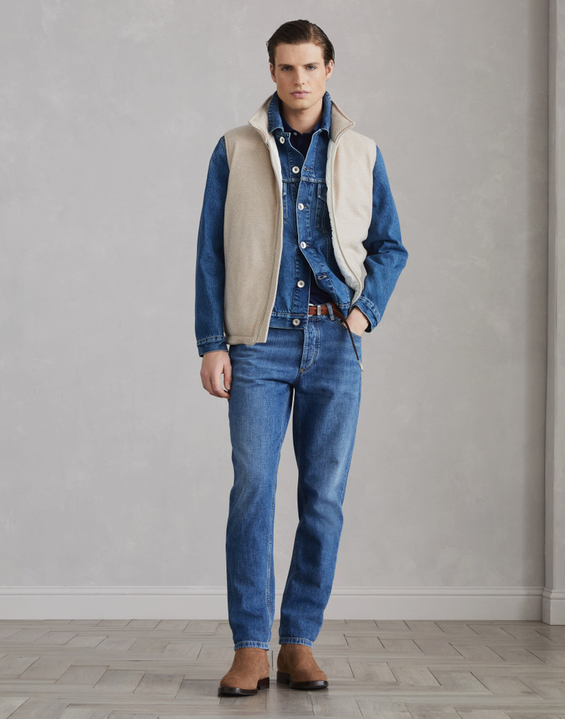 Brushed wool and cashmere chevron down vest 5