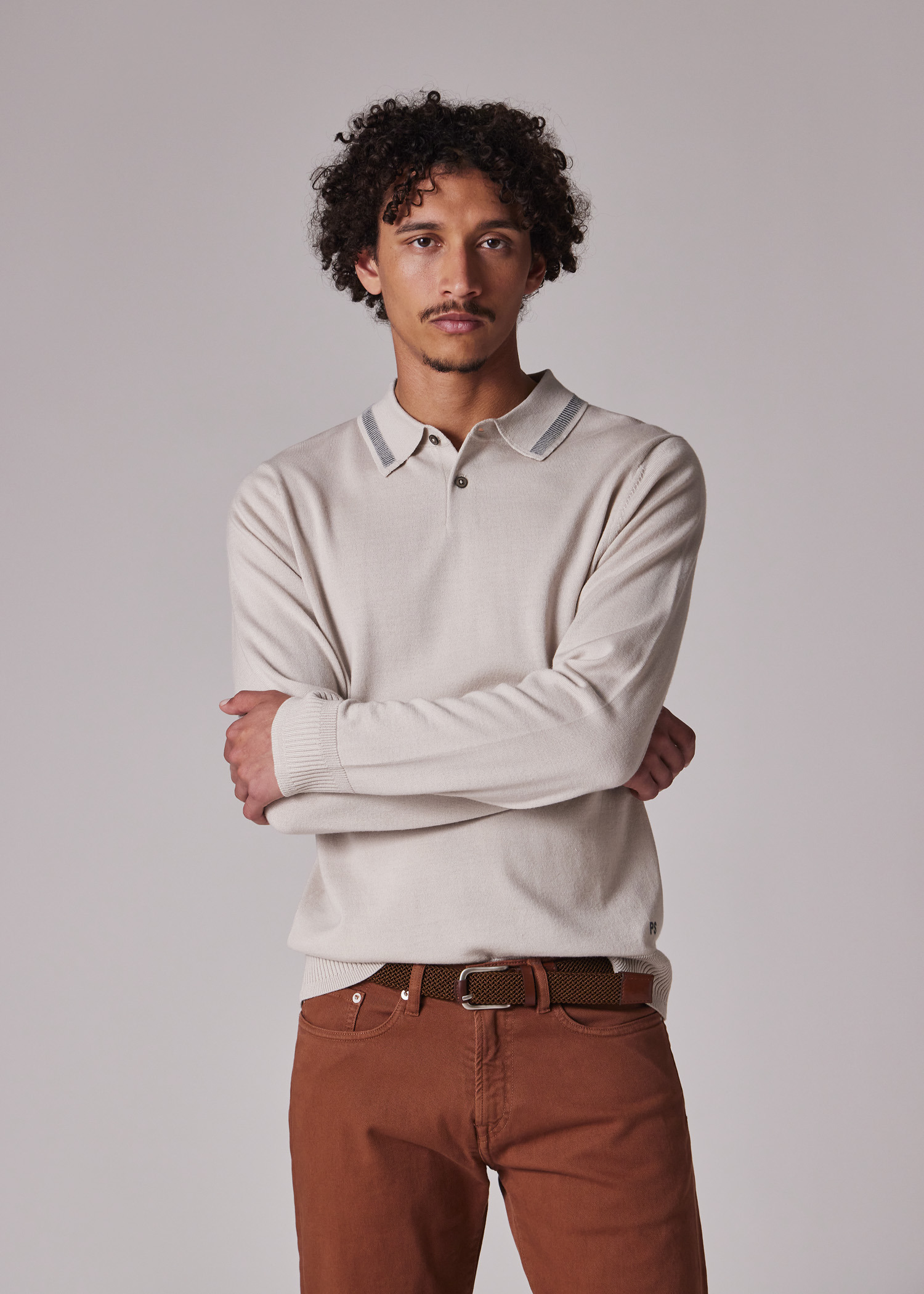 Ecru Merino Wool Knitted Polo Shirt - 5