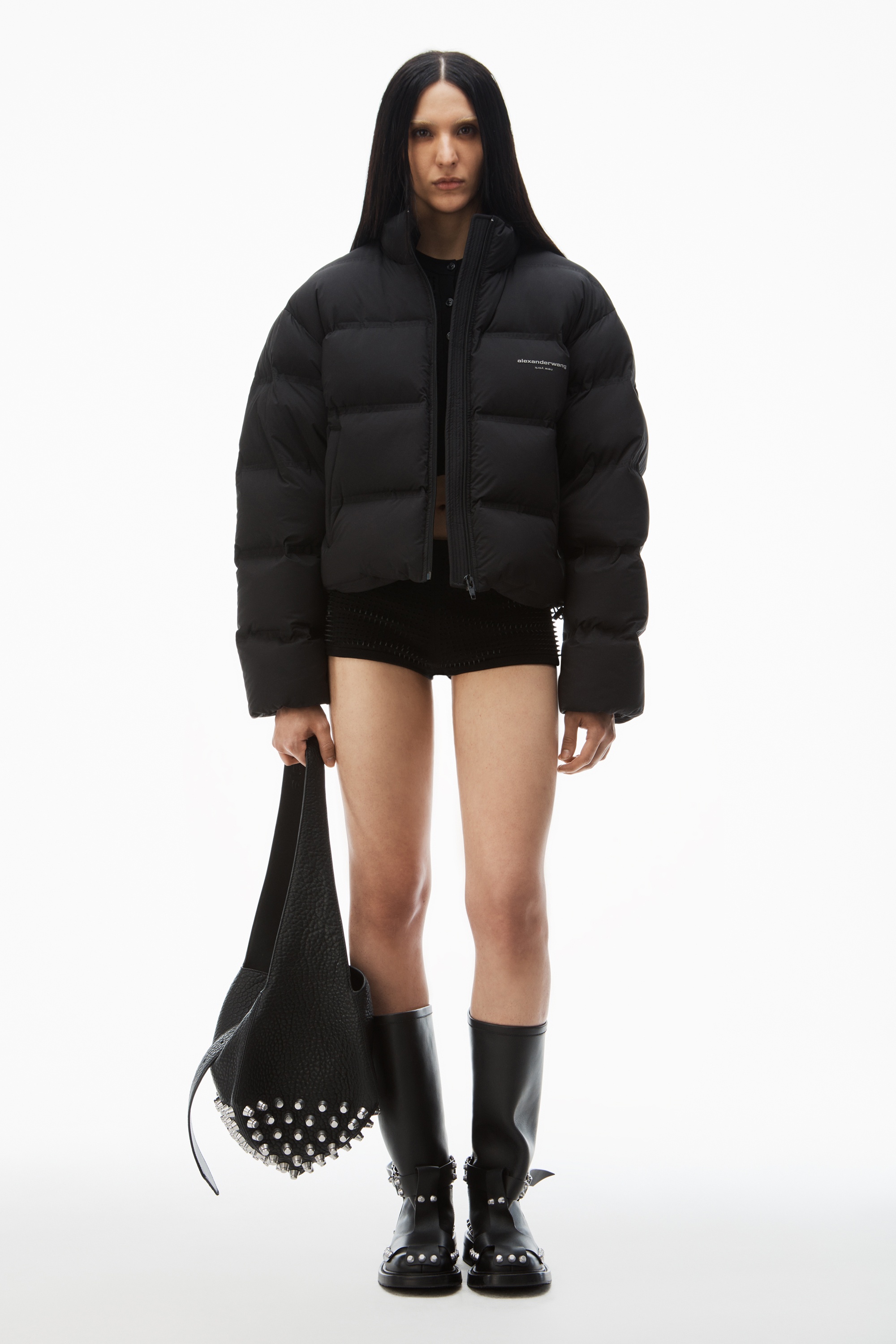 cropped puffer coat with reflective logo - 2