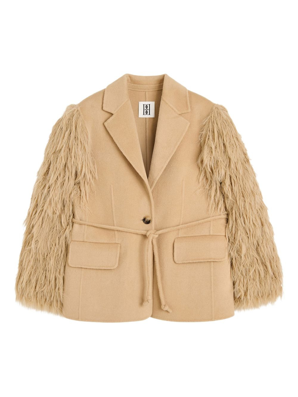 fluffy-sleeved wool faux-fur jacket - 1