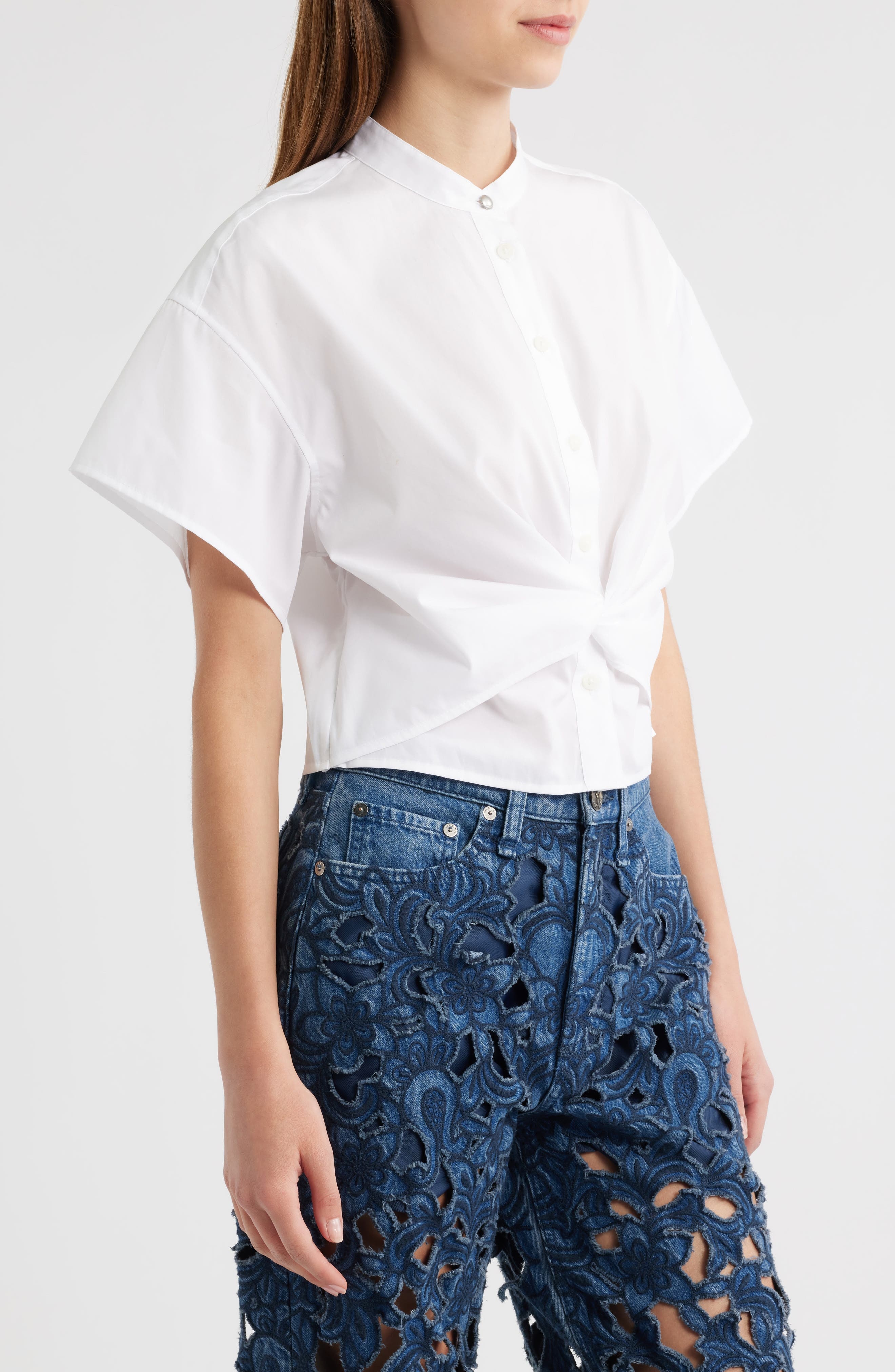 rag & bone Gretchen Short Sleeve Poplin Button-Up Shirt in White at Nordstrom - 3