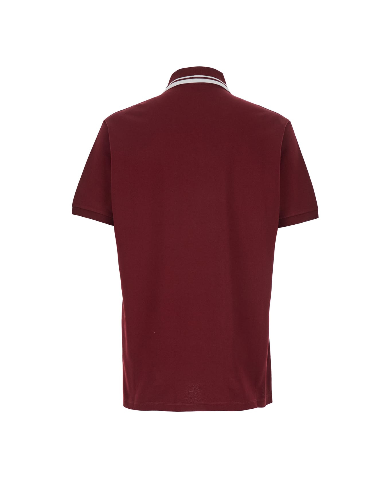 Bordeaux Polo Shirt With Striped Motif On The Collar And Double G Embroidery On The Front In Cotton  - 2