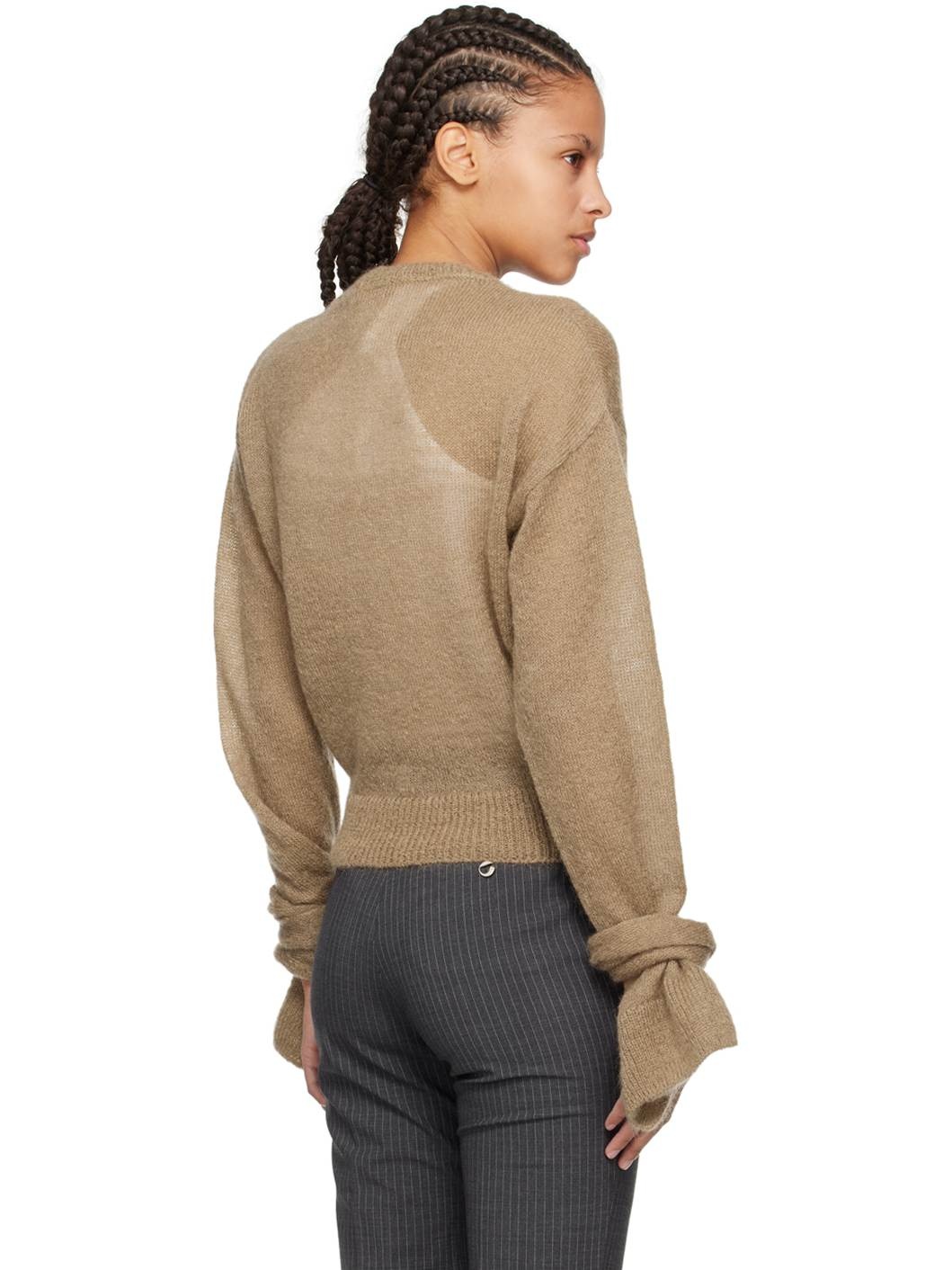 Brown Knotted Sleeve Sweater - 3
