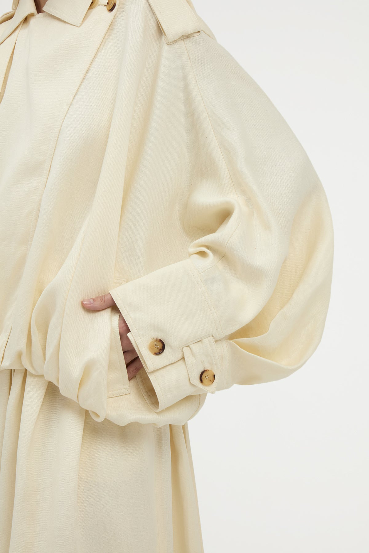 Hunt Oversized Trench Jacket in Ivory Textured Linen - 6