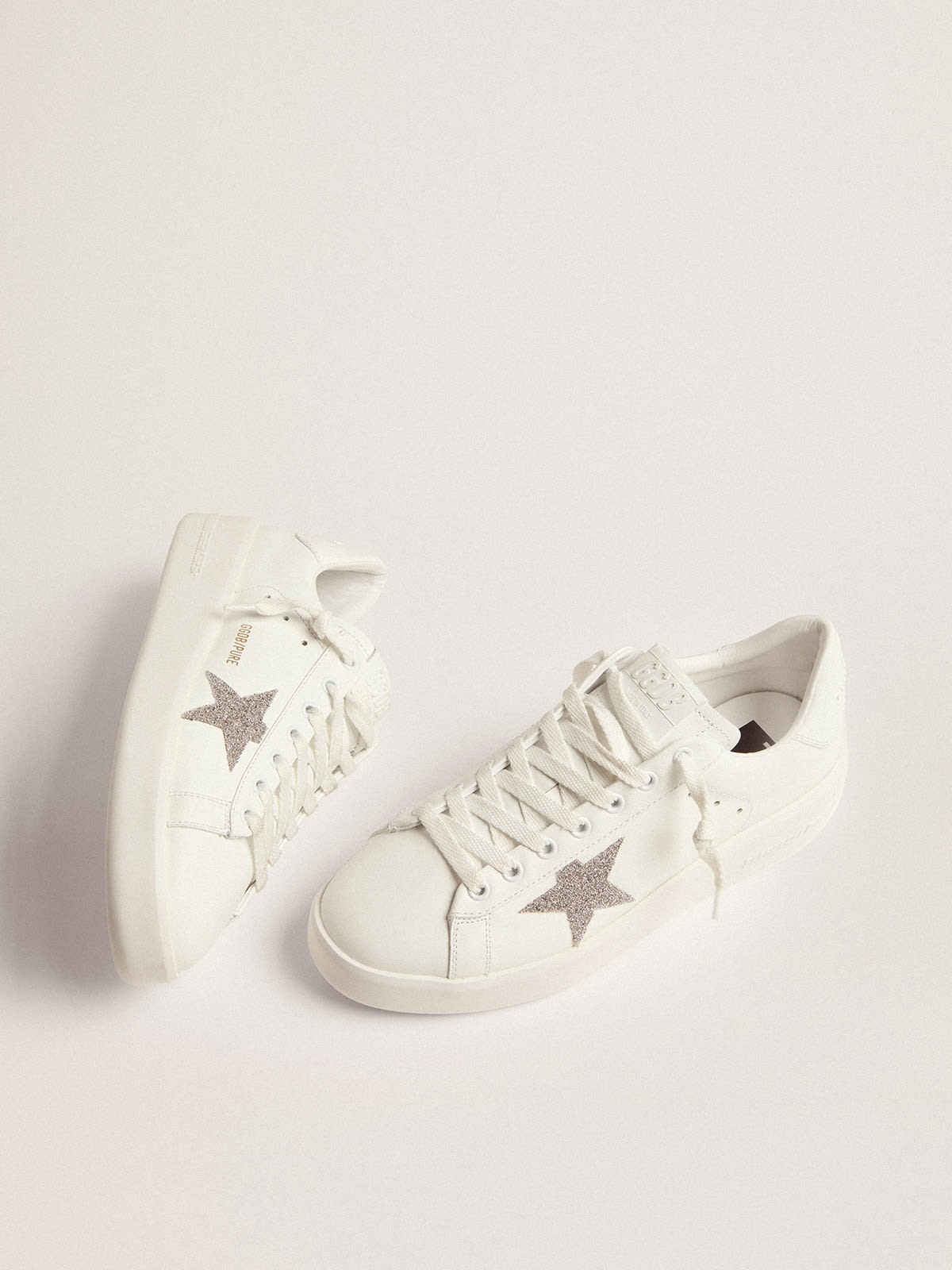 Purestar sneakers in white leather with silver-colored crystal star - 2