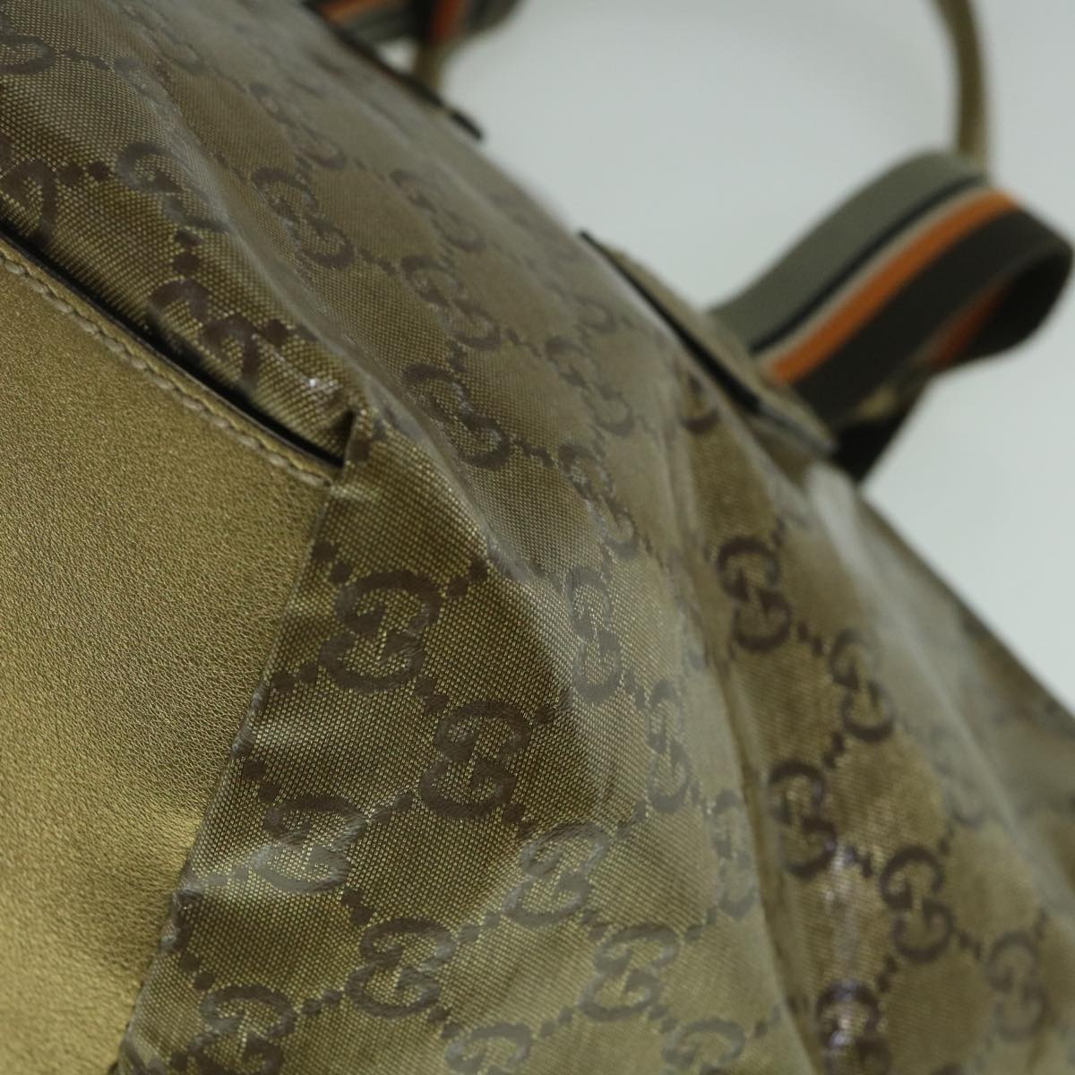 GUCCI GG Crystal Sherry Line Tote Bag Gold Tone Brown Gray - 11