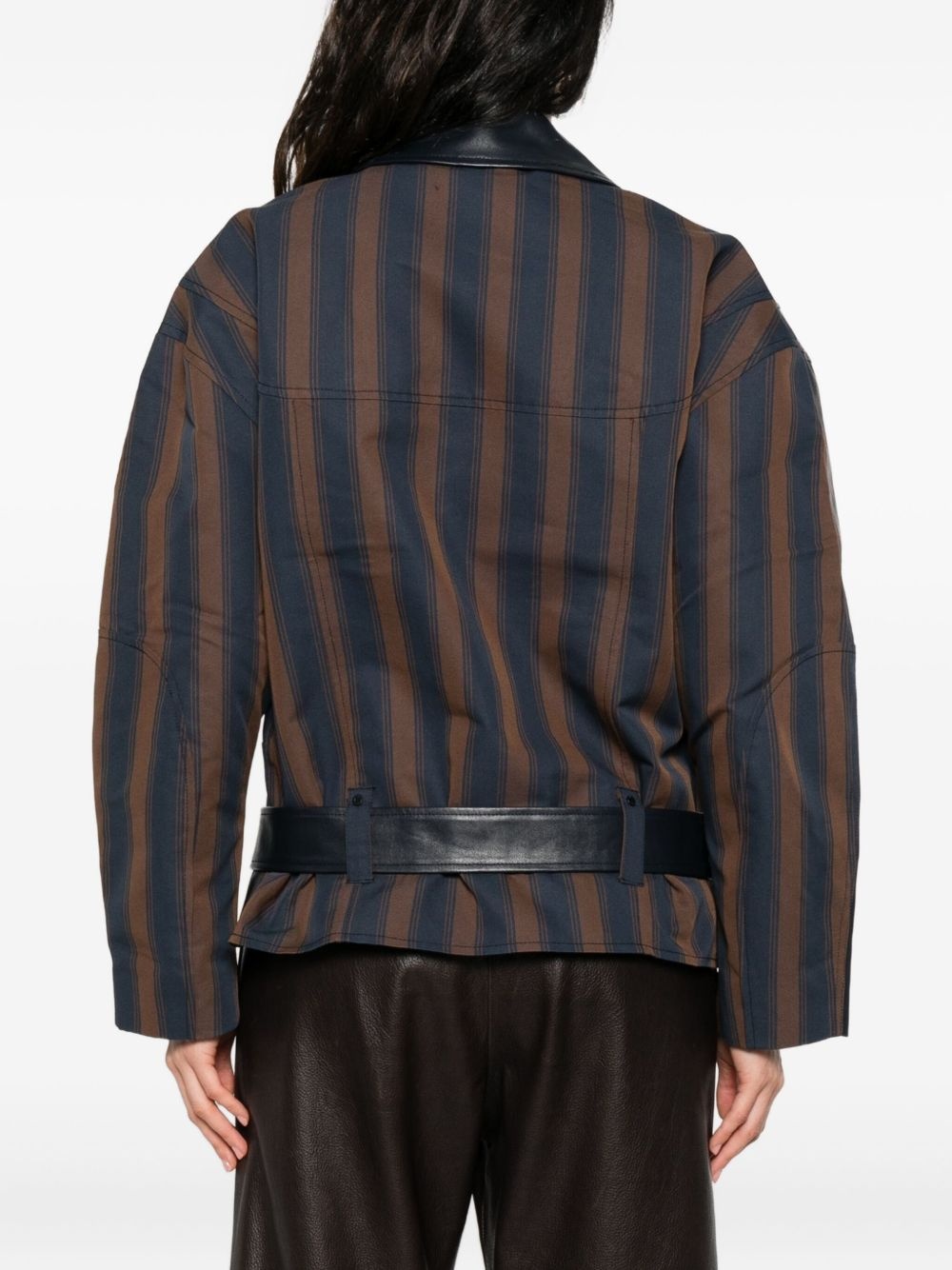 belted stripe-detail biker jacket - 4