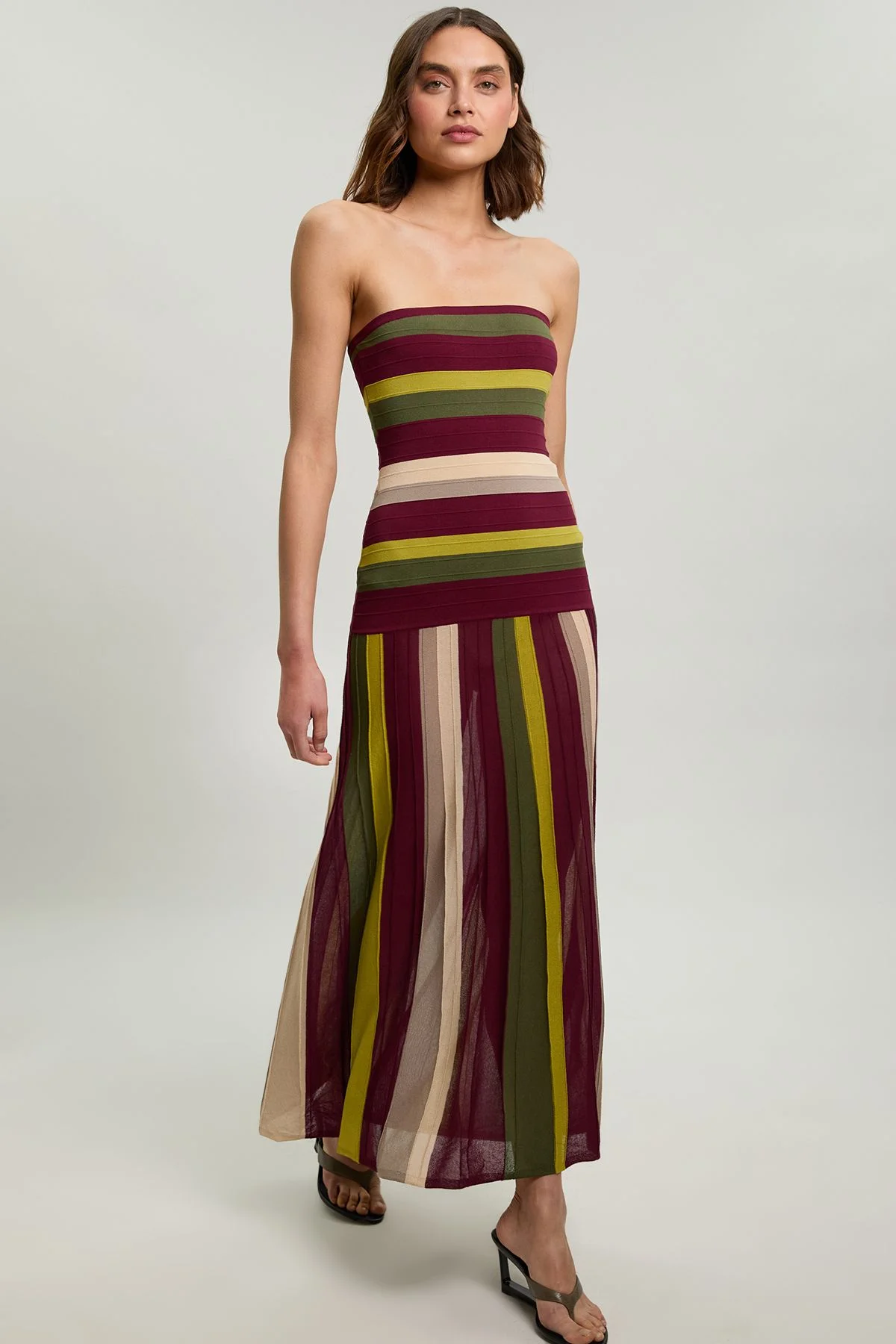 Striped Bardot Knit Maxi Dress - 1