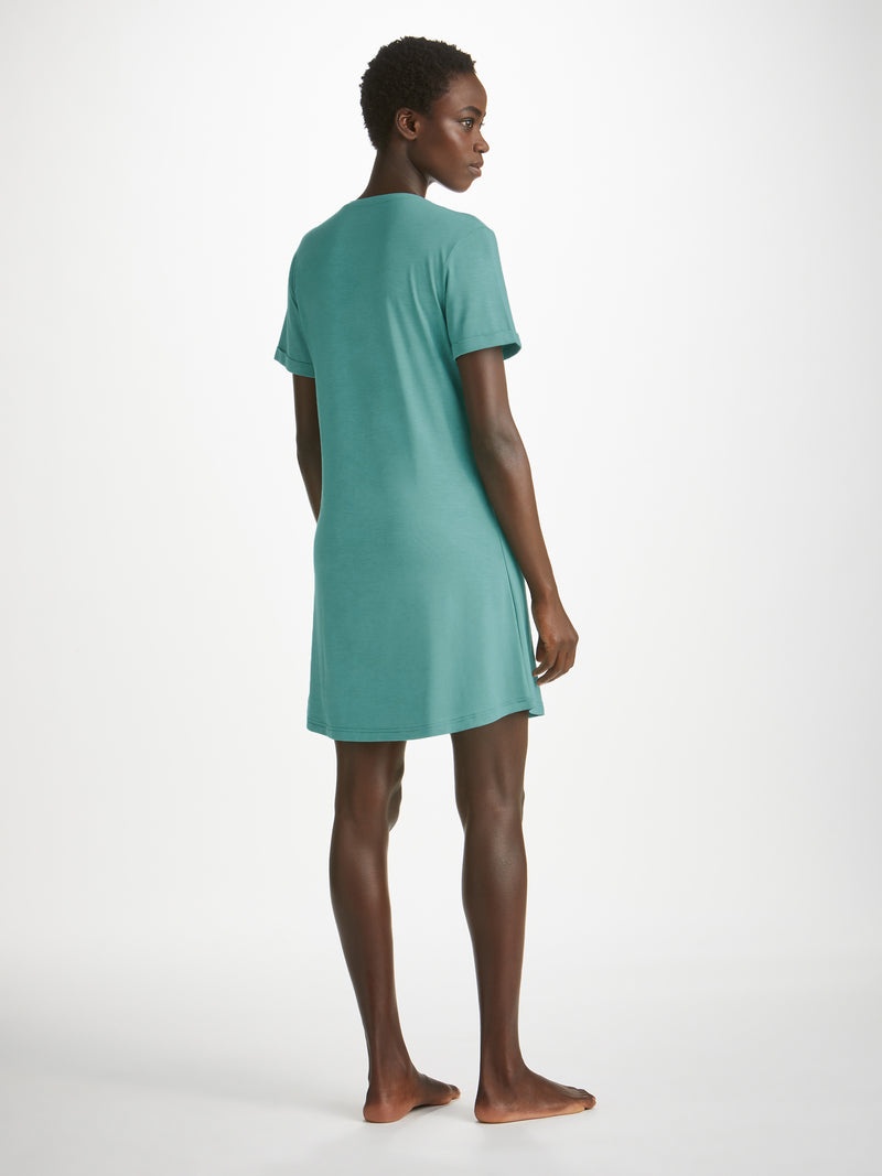 Women's V-Neck Sleep T-Shirt Lara Micro Modal Stretch Teal - 4