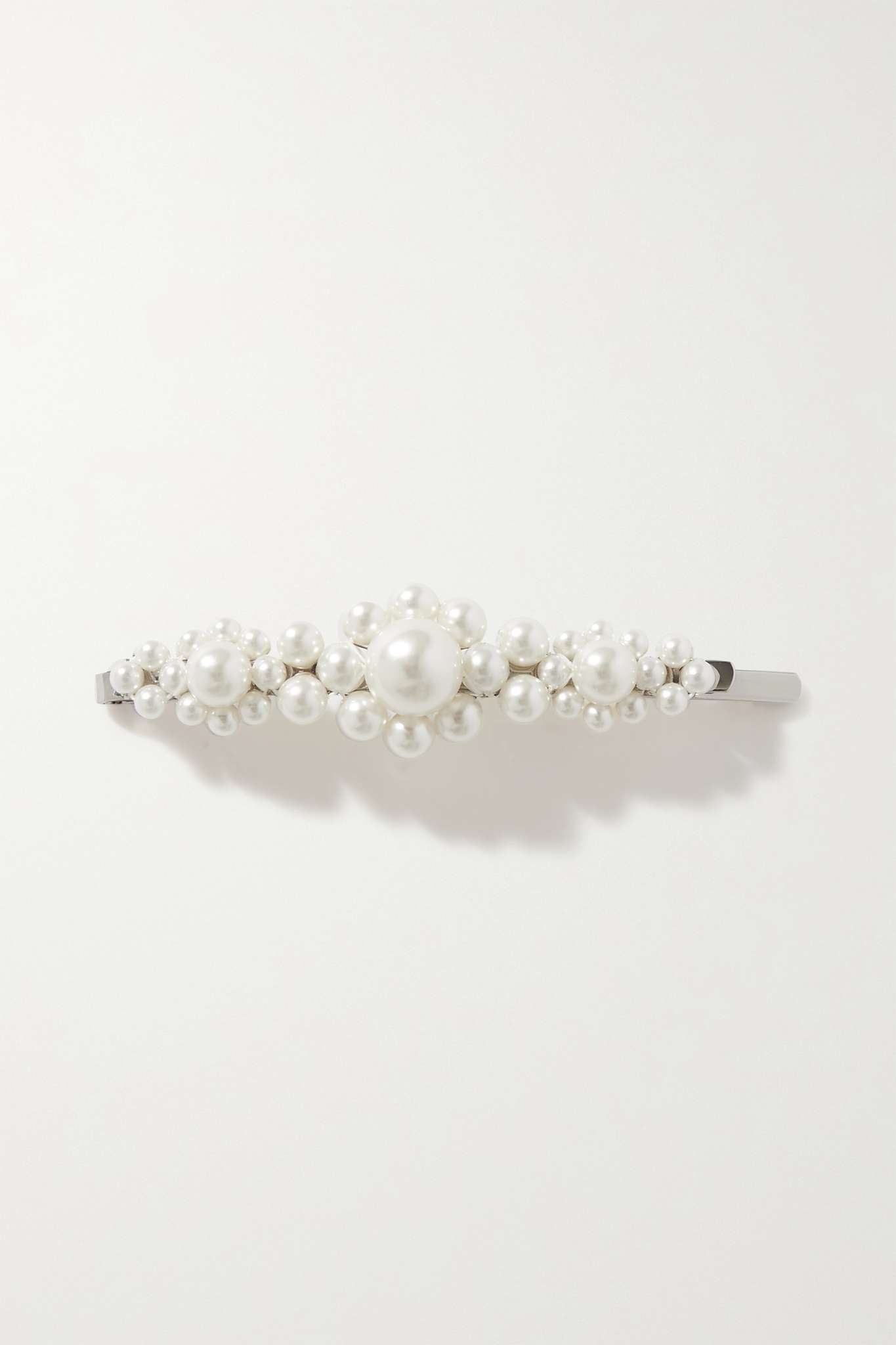 Faux pearl-embellished silver-tone hair clip - 1
