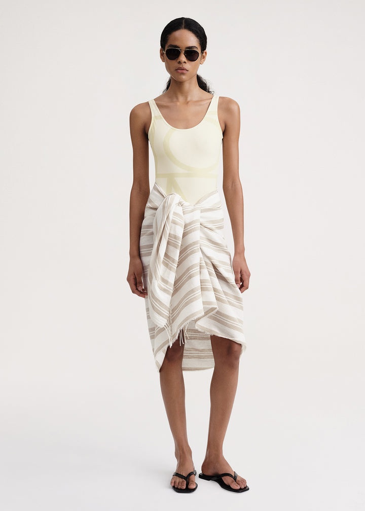 Striped linen-blend sarong sand dune - 3