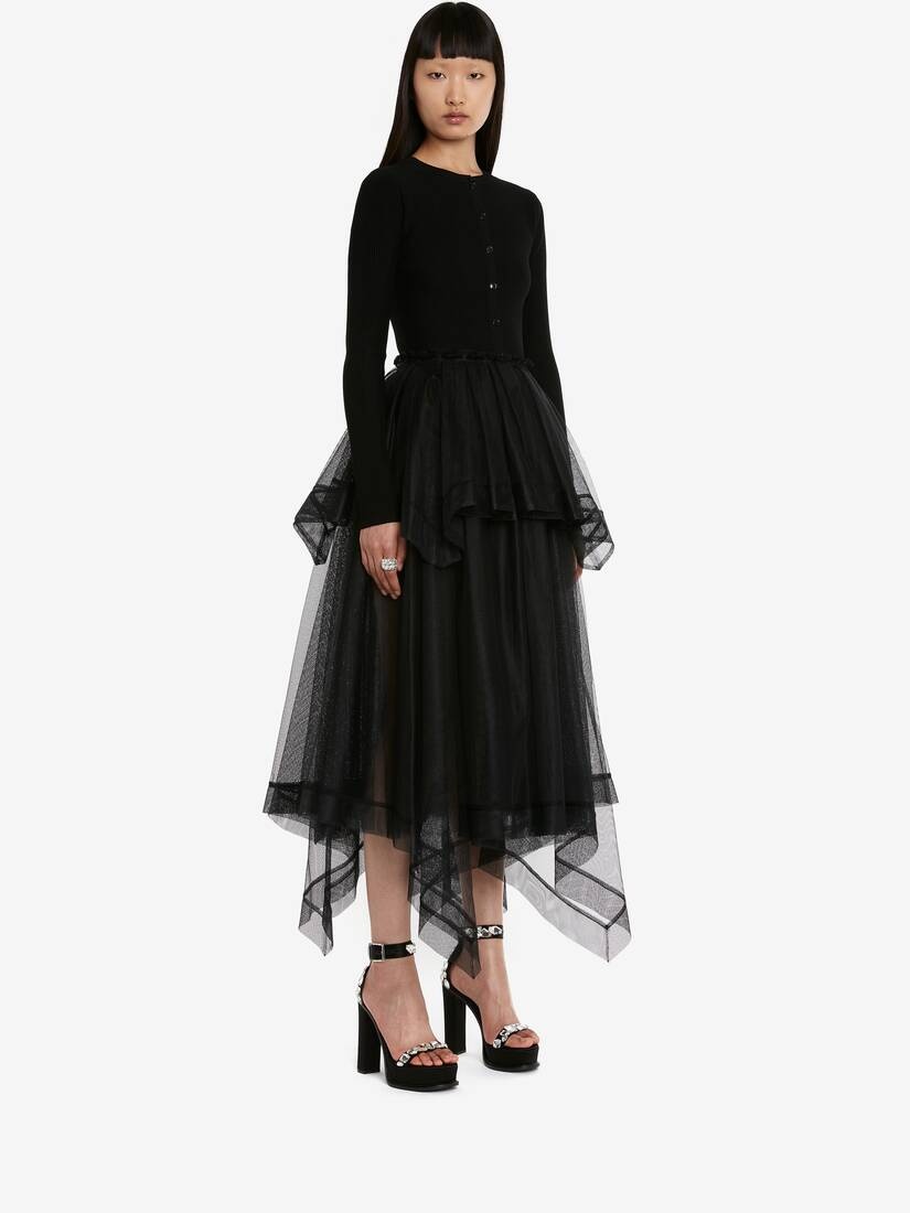 Women's Paris Net Midi Skirt in Black - 3