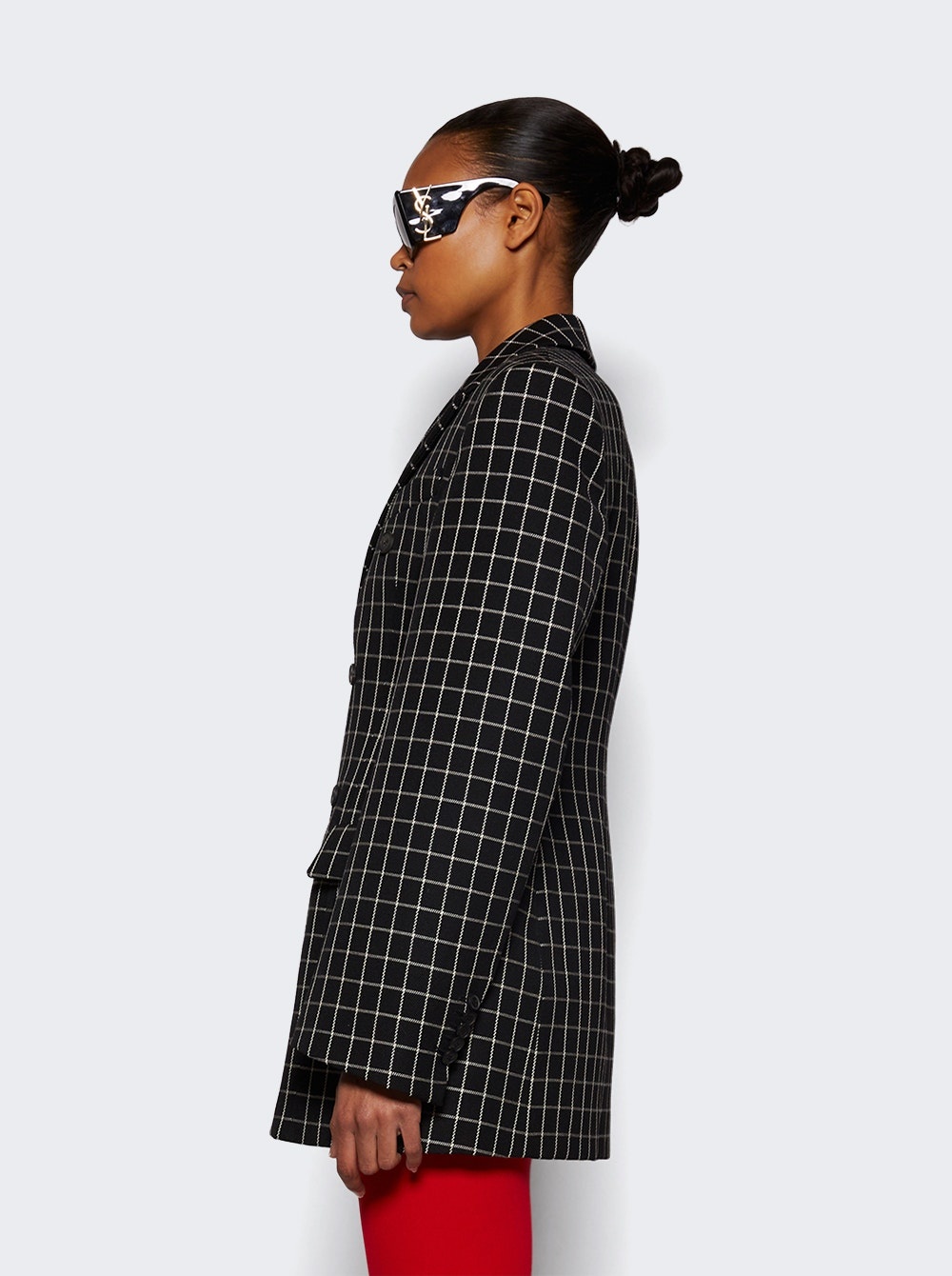 Double Breasted Contour Blazer Black Plaid - 4