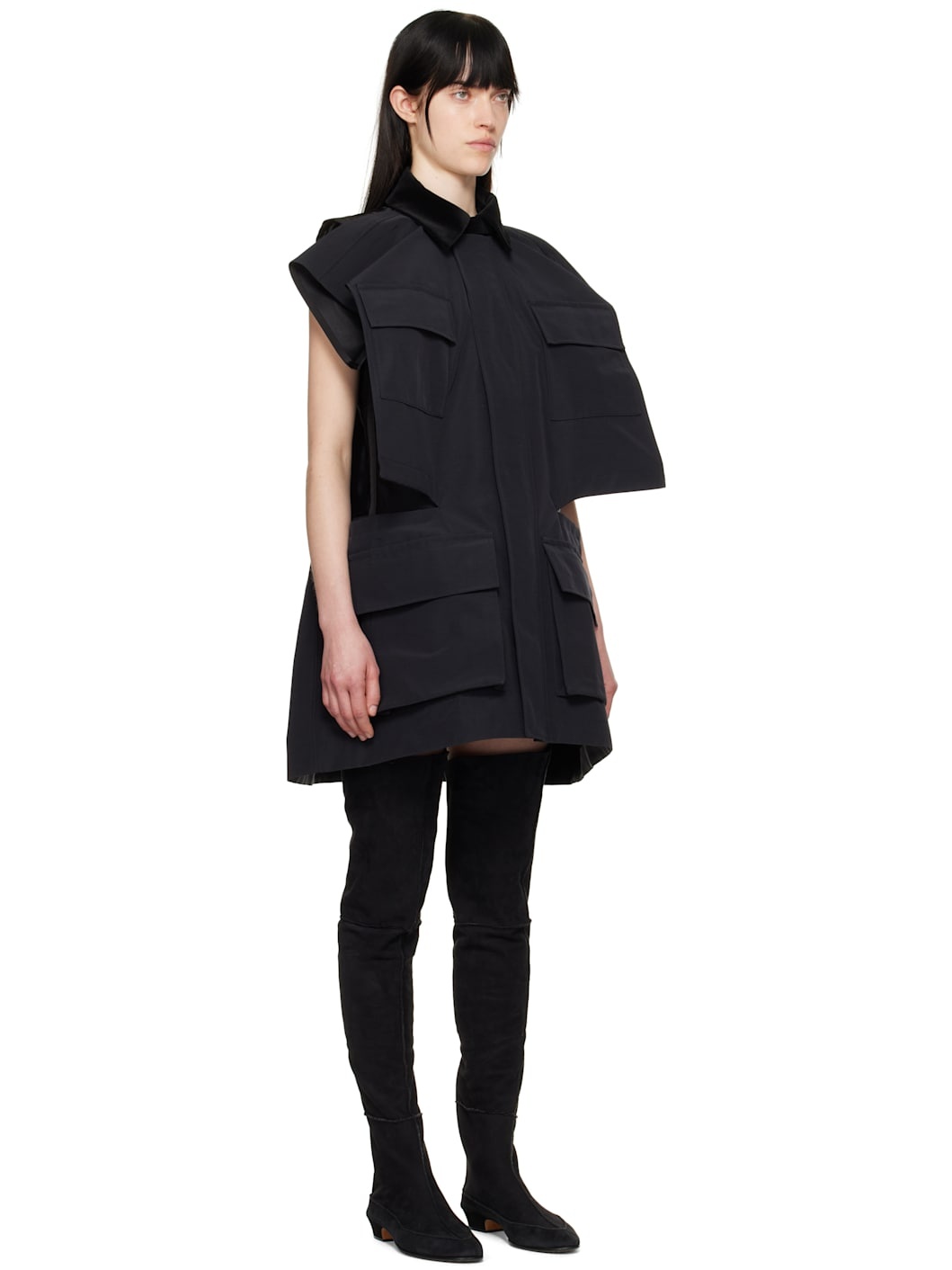 Black Grosgrain & Quilted Satin Minidress - 2