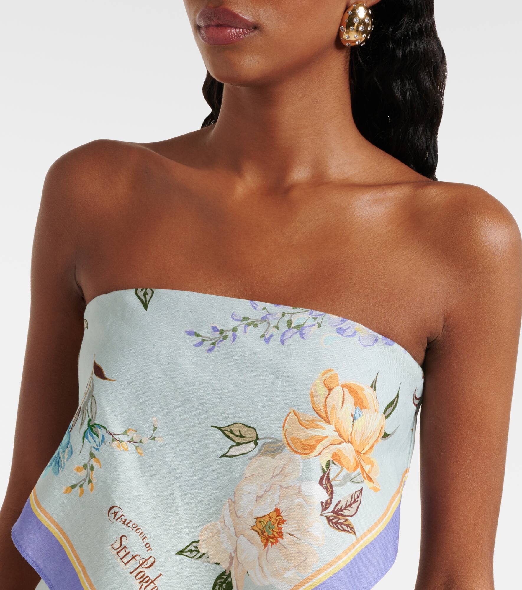 Floral linen and cotton crop top - 5