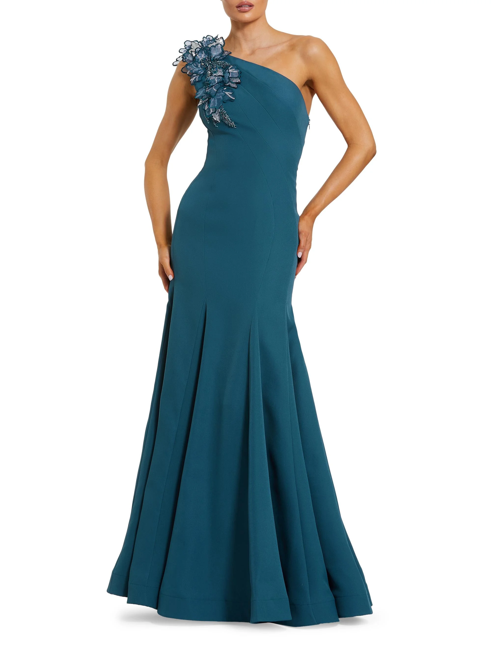 Women's One-Shoulder Mermaid Gown - Ocean - 1