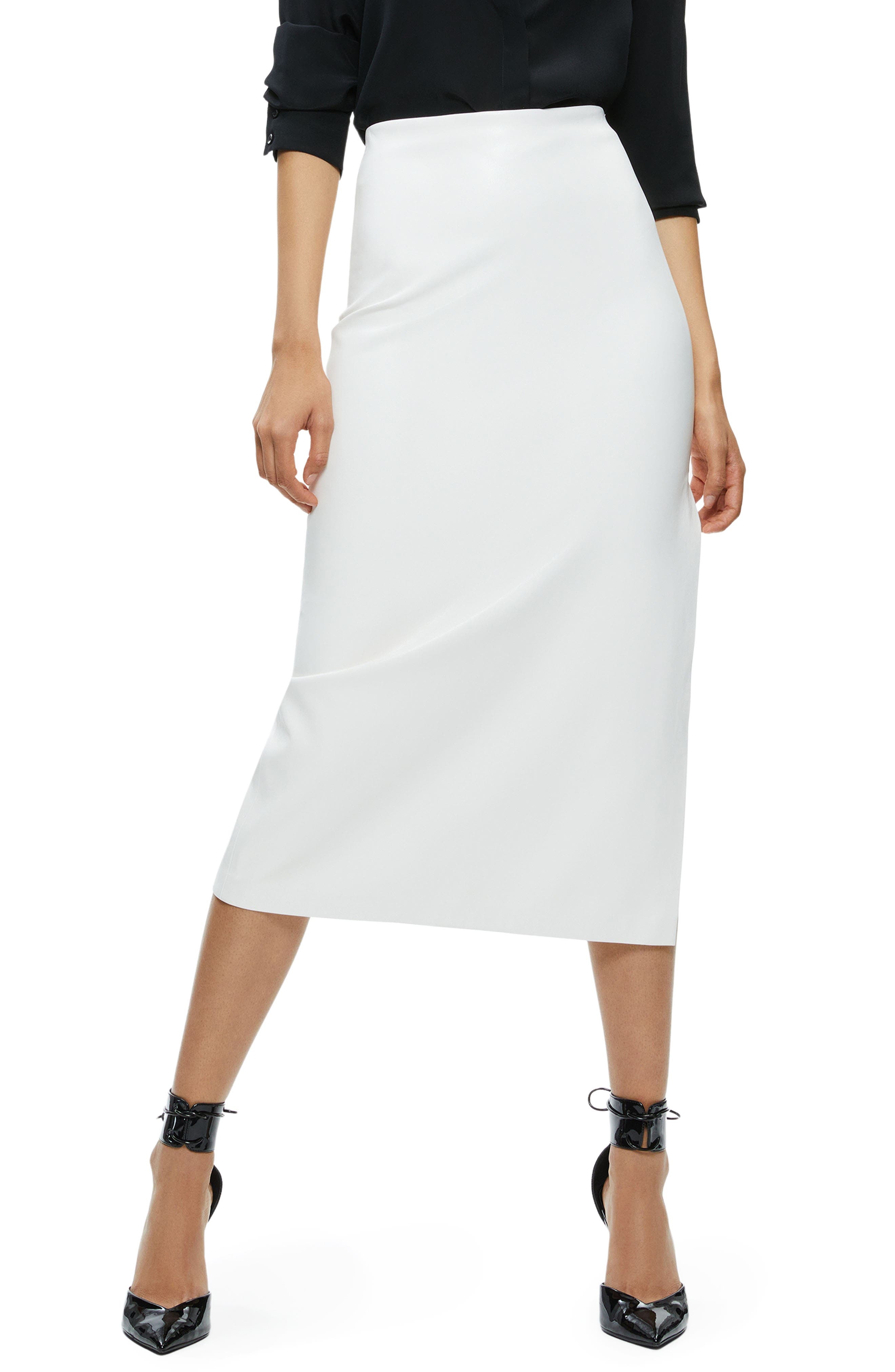 Maeve Back Slit Faux Leather Midi Skirt - 1