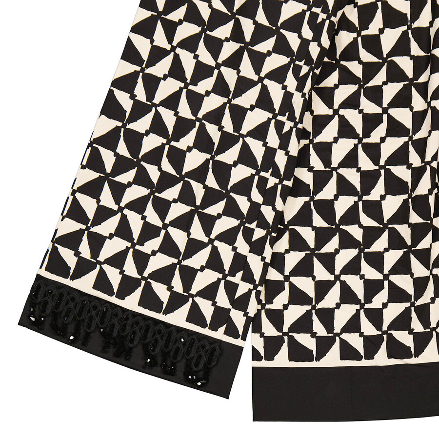 Max Mara Ladies Ecru Geometric-Pattern Print Cropped Pants - 7