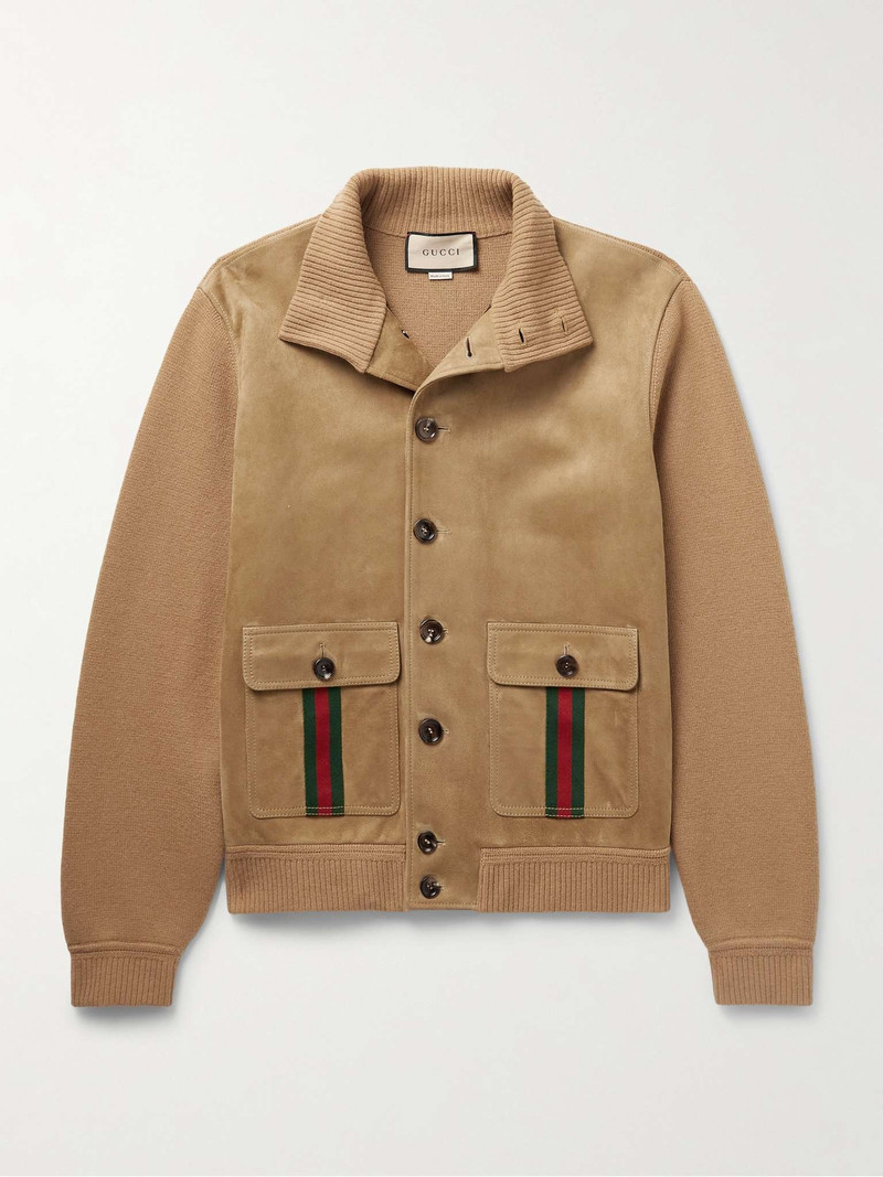 Webbing-Trimmed Suede and Wool Jacket - 1