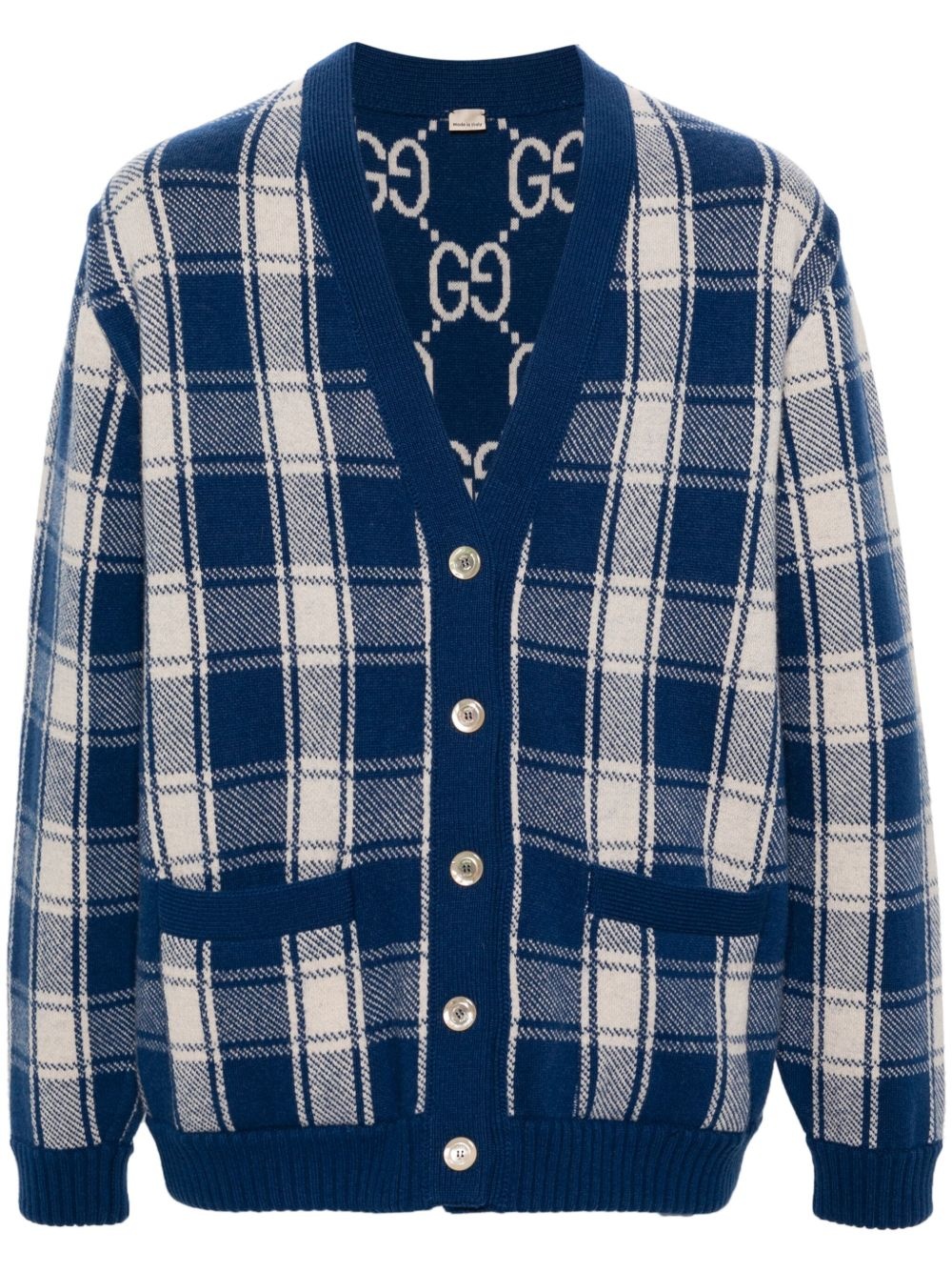 checked reversible wool cardigan - 1