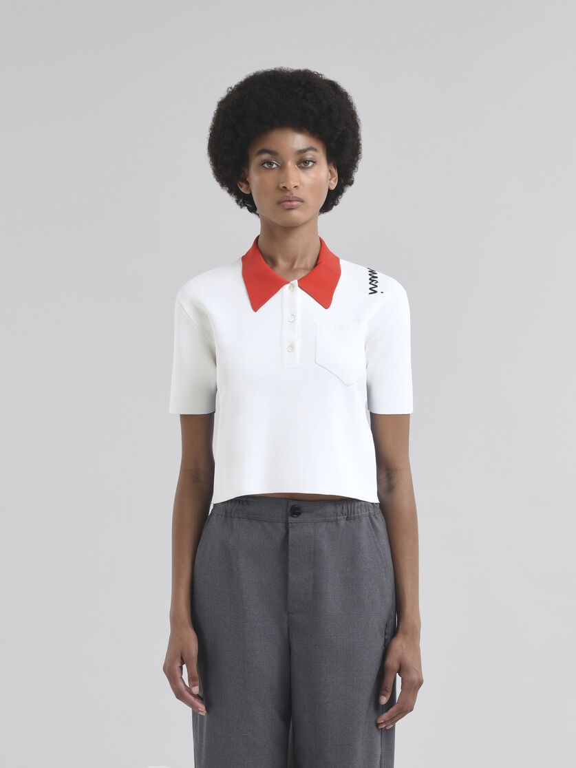 WHITE TECHNICAL VISCOSE POLO WITH CONTRASTING BACK PANEL - 2