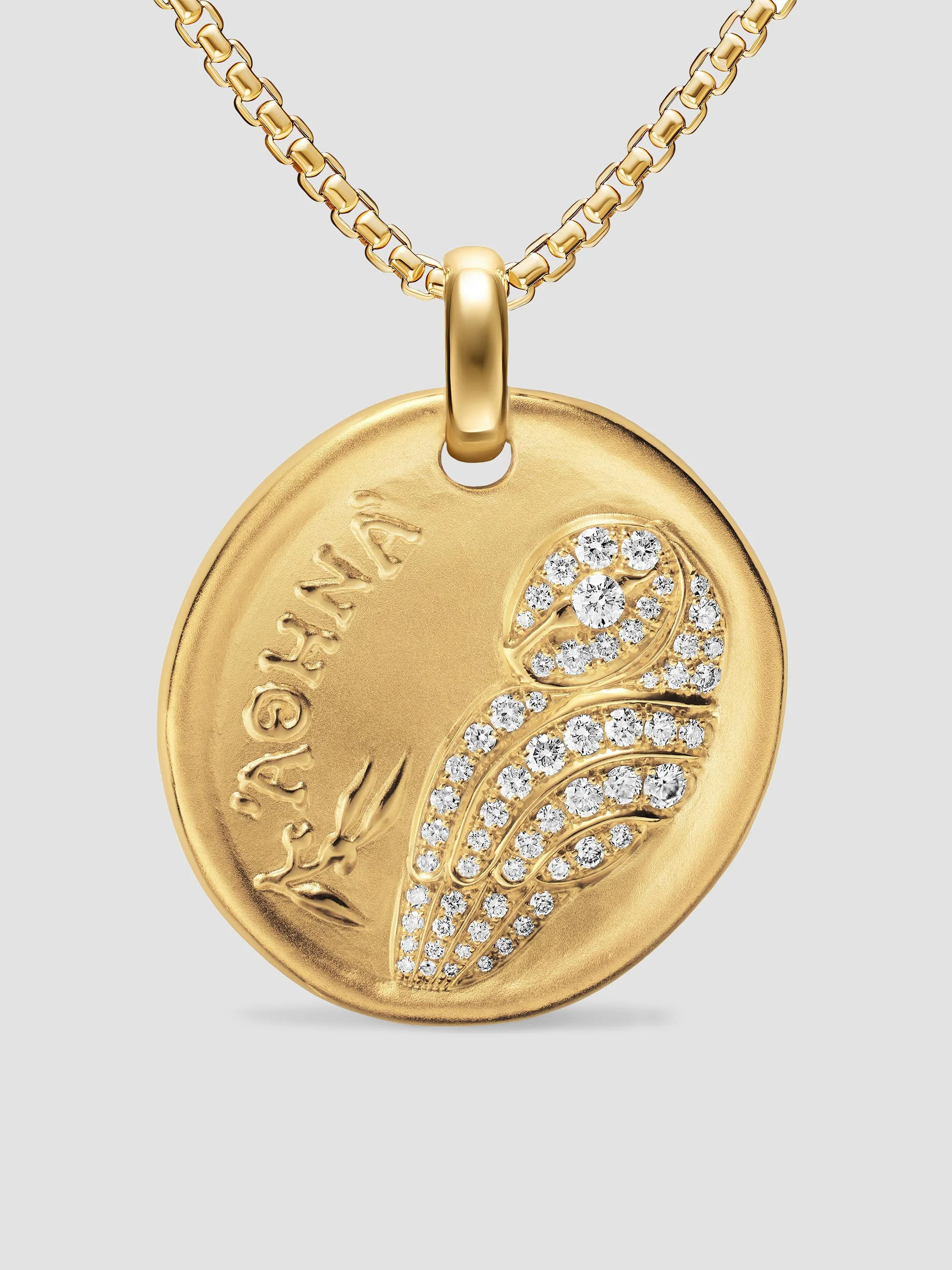 Women's Athena Medallion Amulet in 18K Yellow Gold with Diamonds, 28.3MM - Gold - 1
