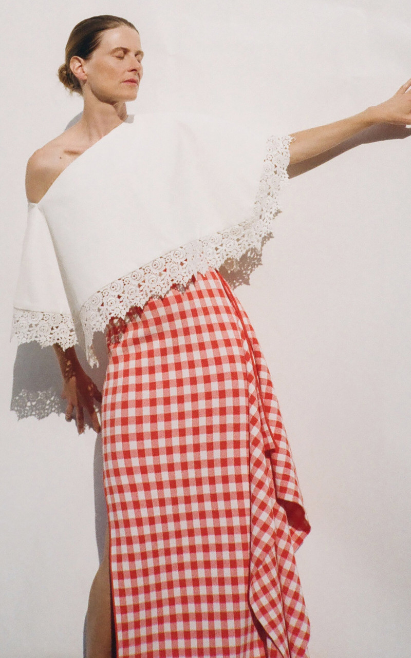 Cotton-Blend Lace Trim Big Collar Top off-white 4