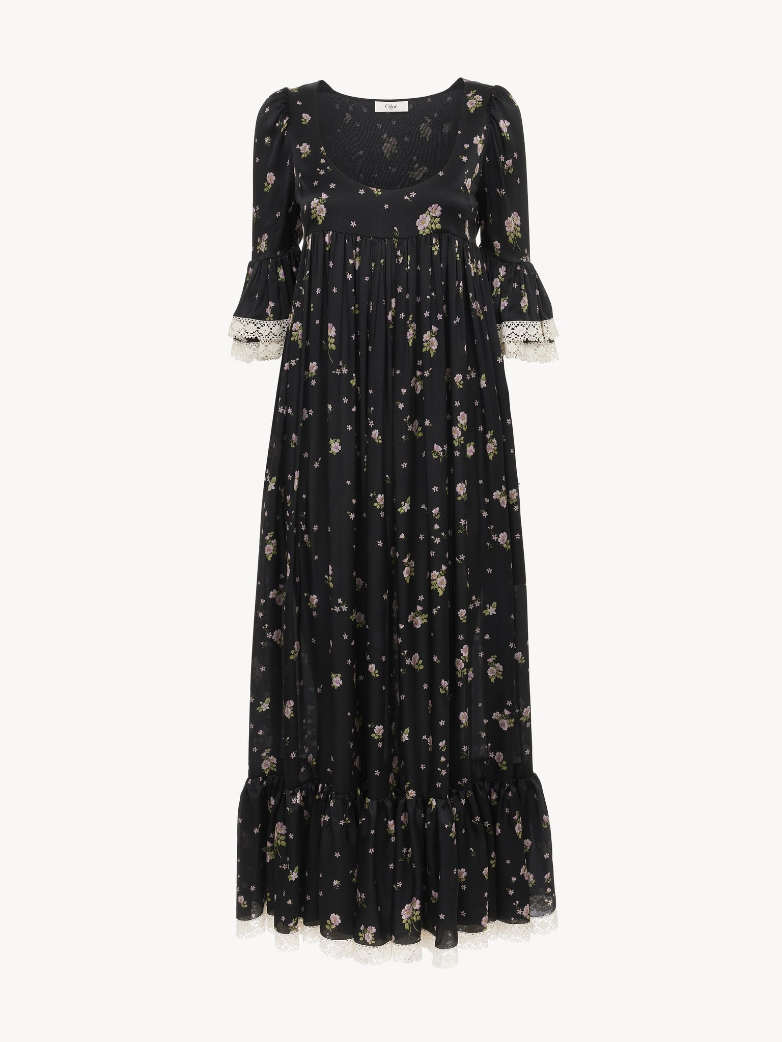 SCOOP-NECK MIDI DRESS IN SILK CHARMEUSE & LACE - 2