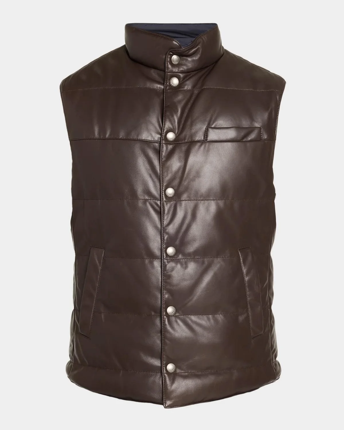 Men's Reversible Leather and Nylon Quilted Vest - 1