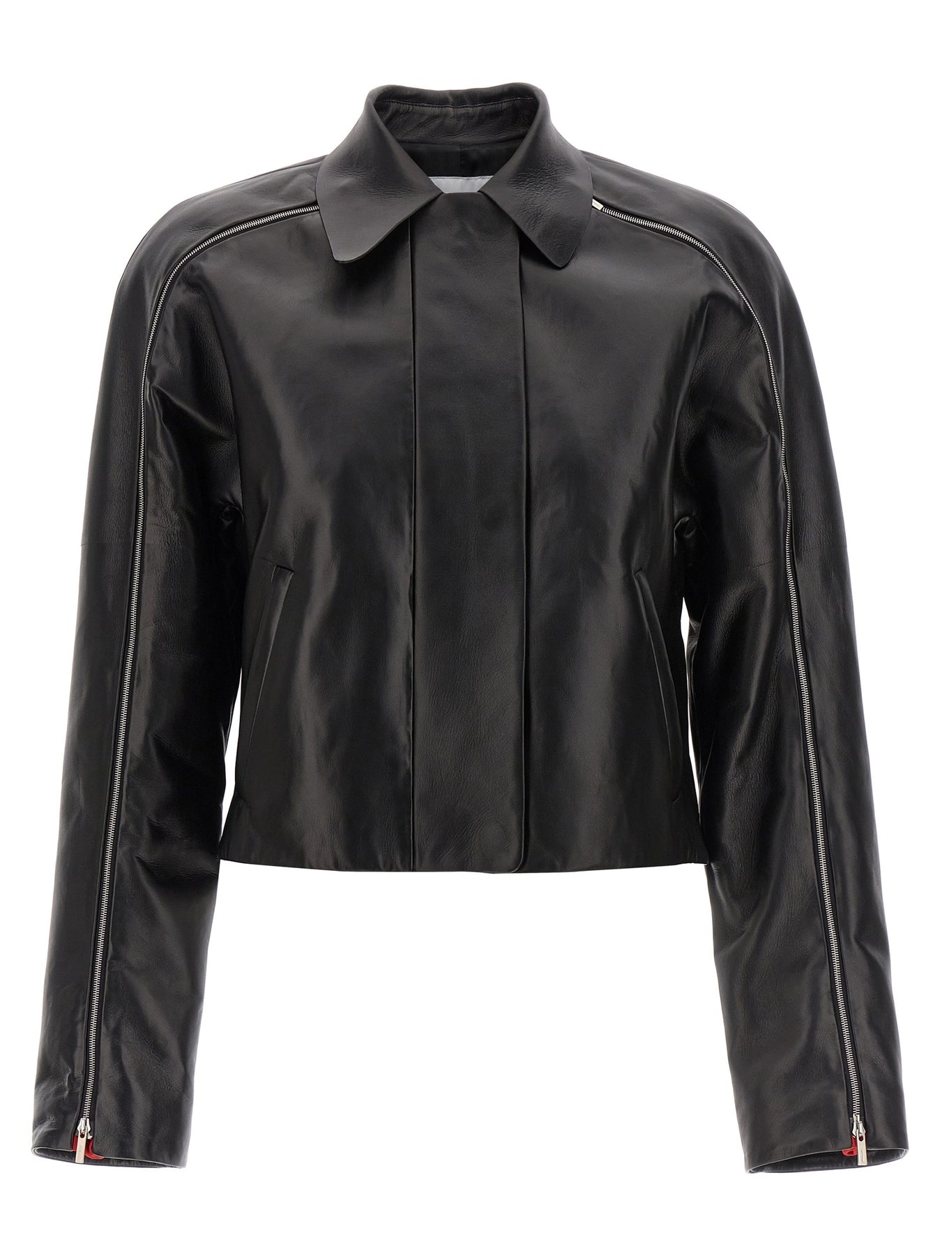 Leather Blouson Casual Jackets, Parka Black - 1