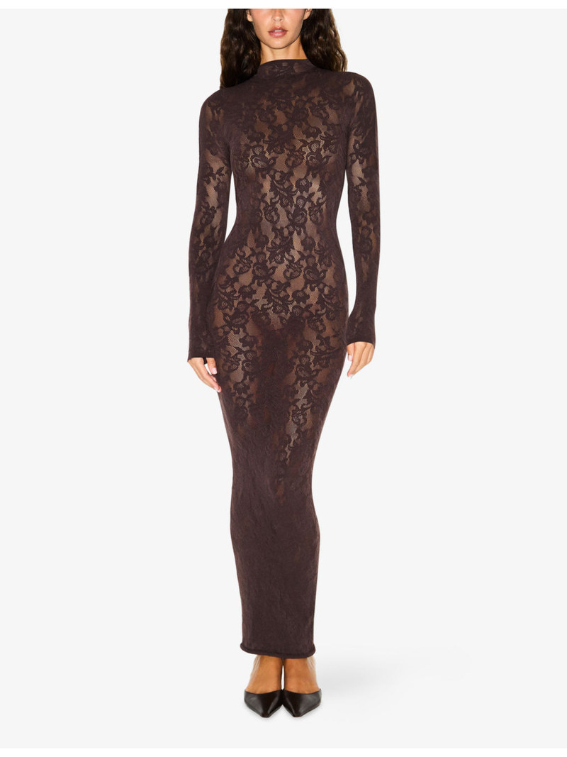 SKIMS Knit Lace Mock Neck Midi Dress outlook