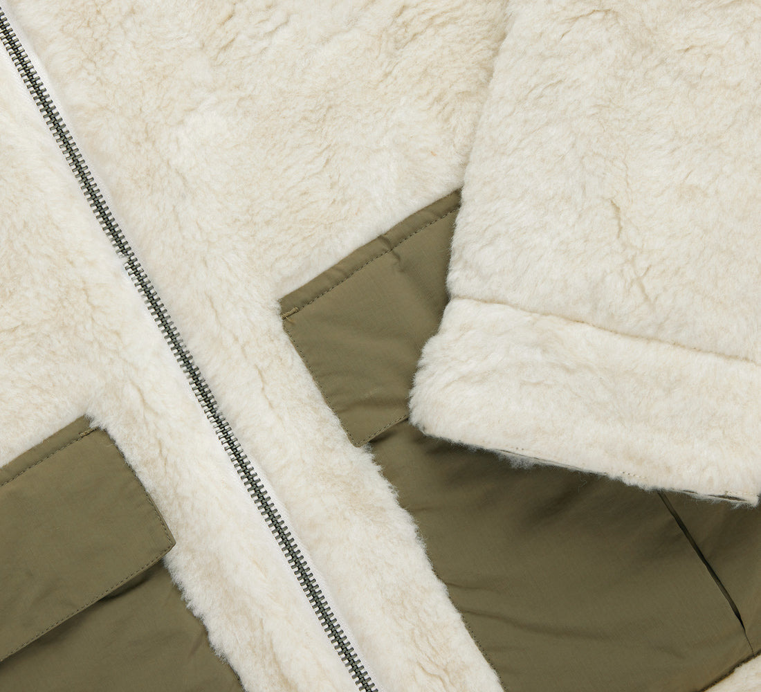 Fleece Jacket - Ecru Wool Blend Fleece - 4