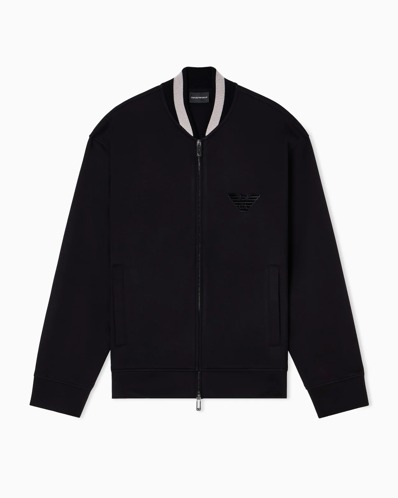 DOUBLE-JERSEY ZIP-UP SWEATSHIRT WITH BOMBER JACKET COLLAR AND EAGLE PATCH - 1