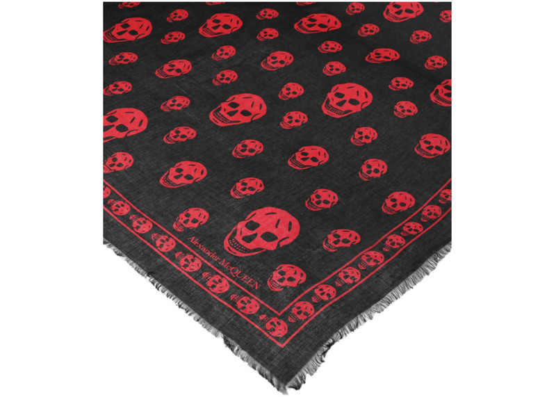 Alexander McQueen Alexander McQueen Skull Print Silk Scarf Black Red outlook