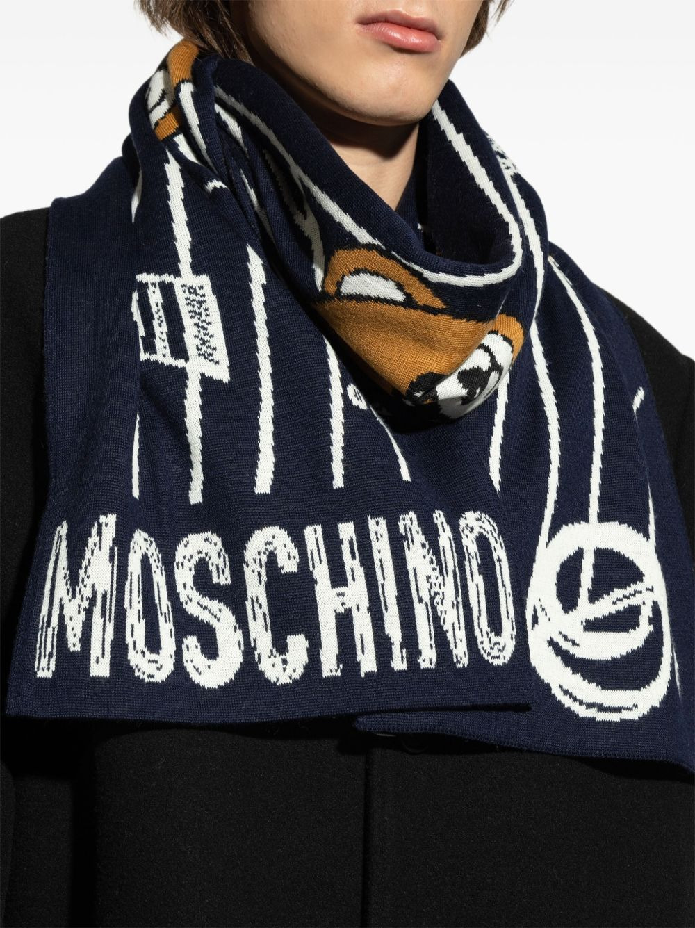 teddy bear-intarsia scarf - 4