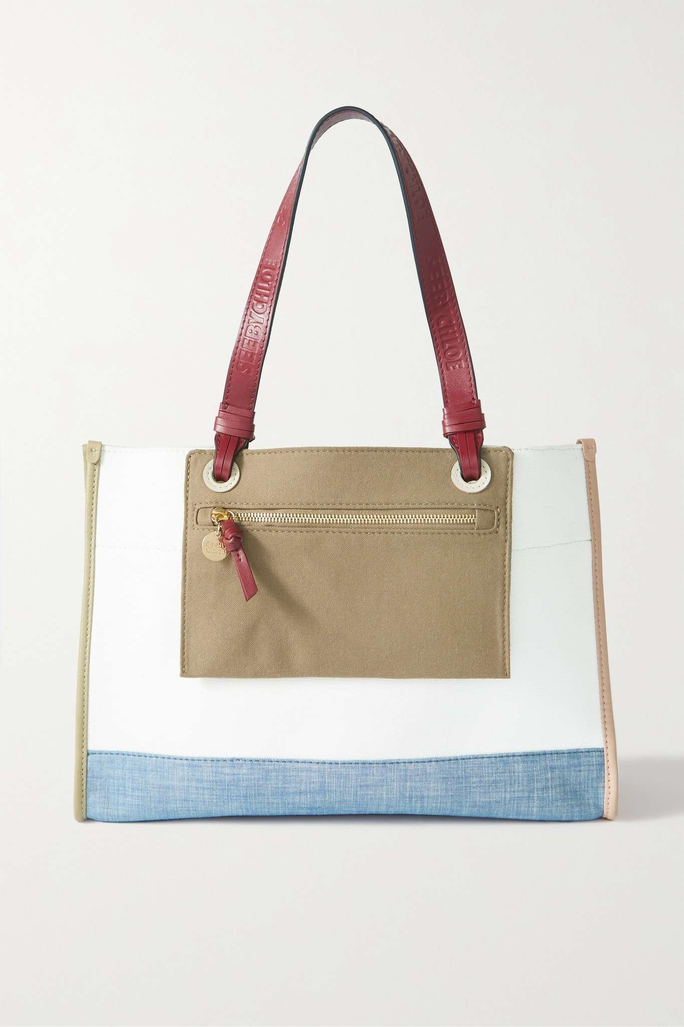 Cecilya leather-trimmed cotton-canvas tote - 1